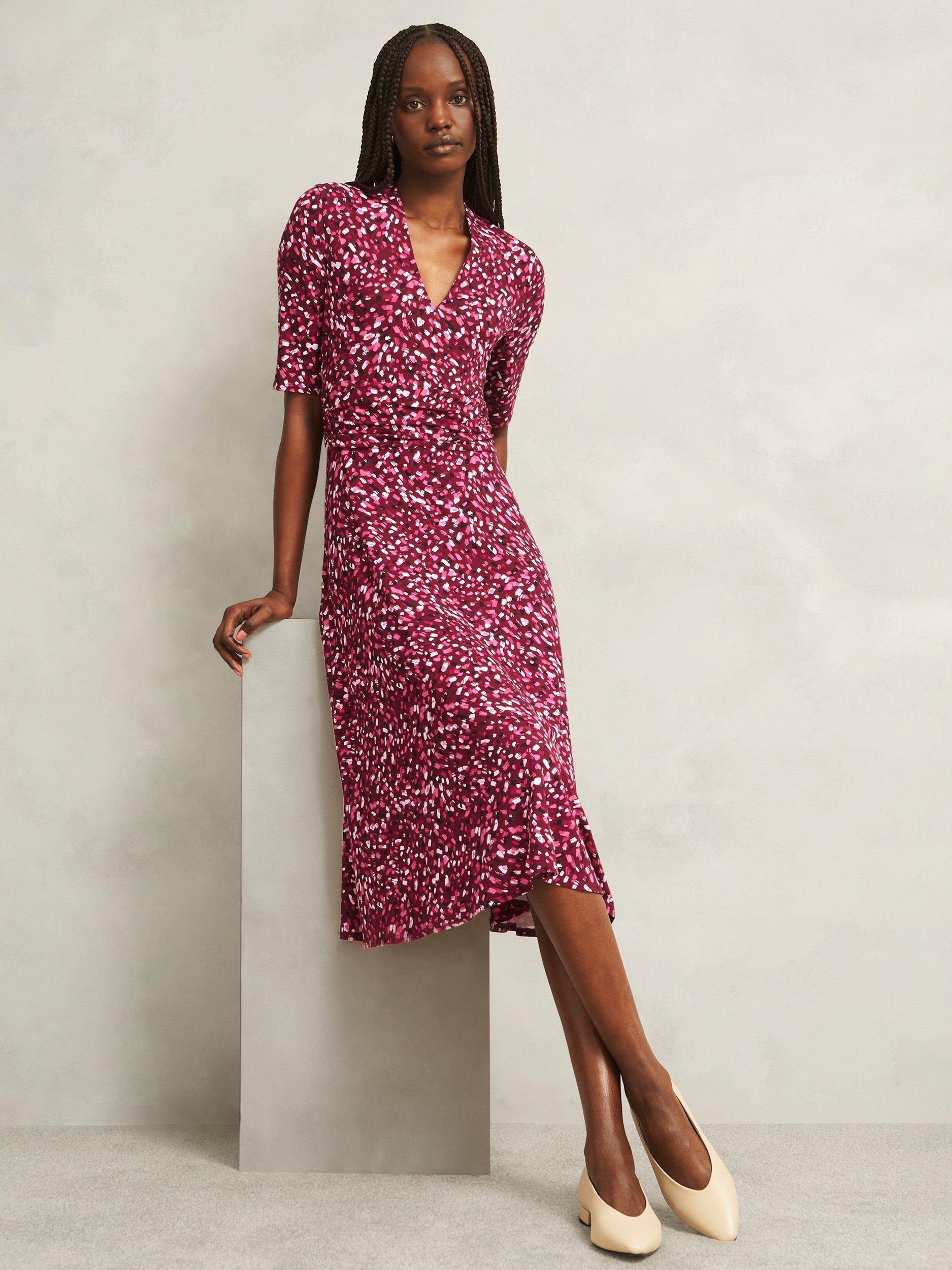 Product image 5 of 5, which shows Hobbs Jaci Jersey Dress, Red/Multi, 6