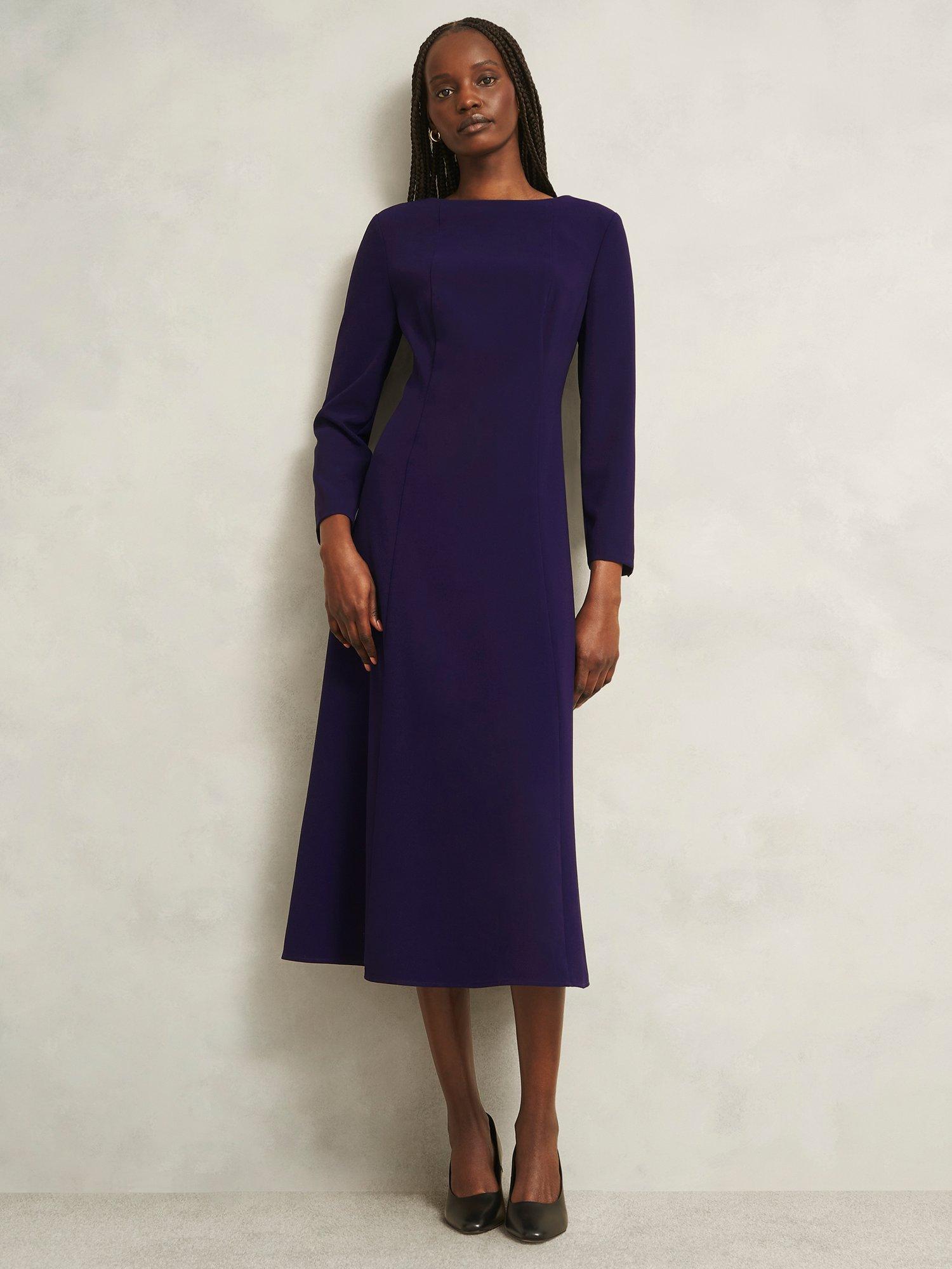 Product image 1 of 6, which shows Hobbs Leonora Midi Dress, Midnight Purple, 8