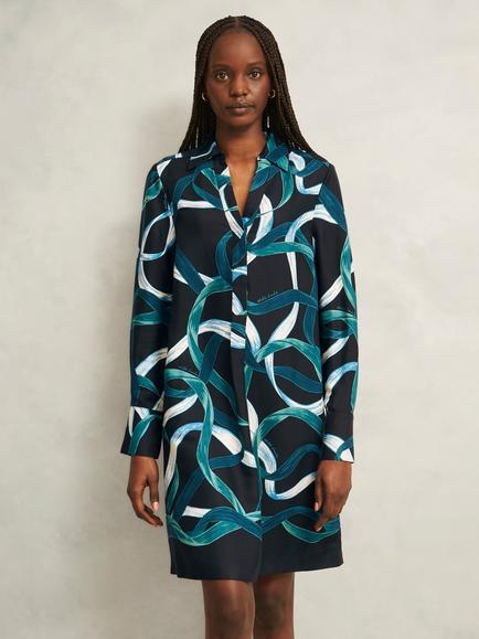 Hobbs Marianna Ribbon Tunic Dress, Navy/Multi, Navy/Multi