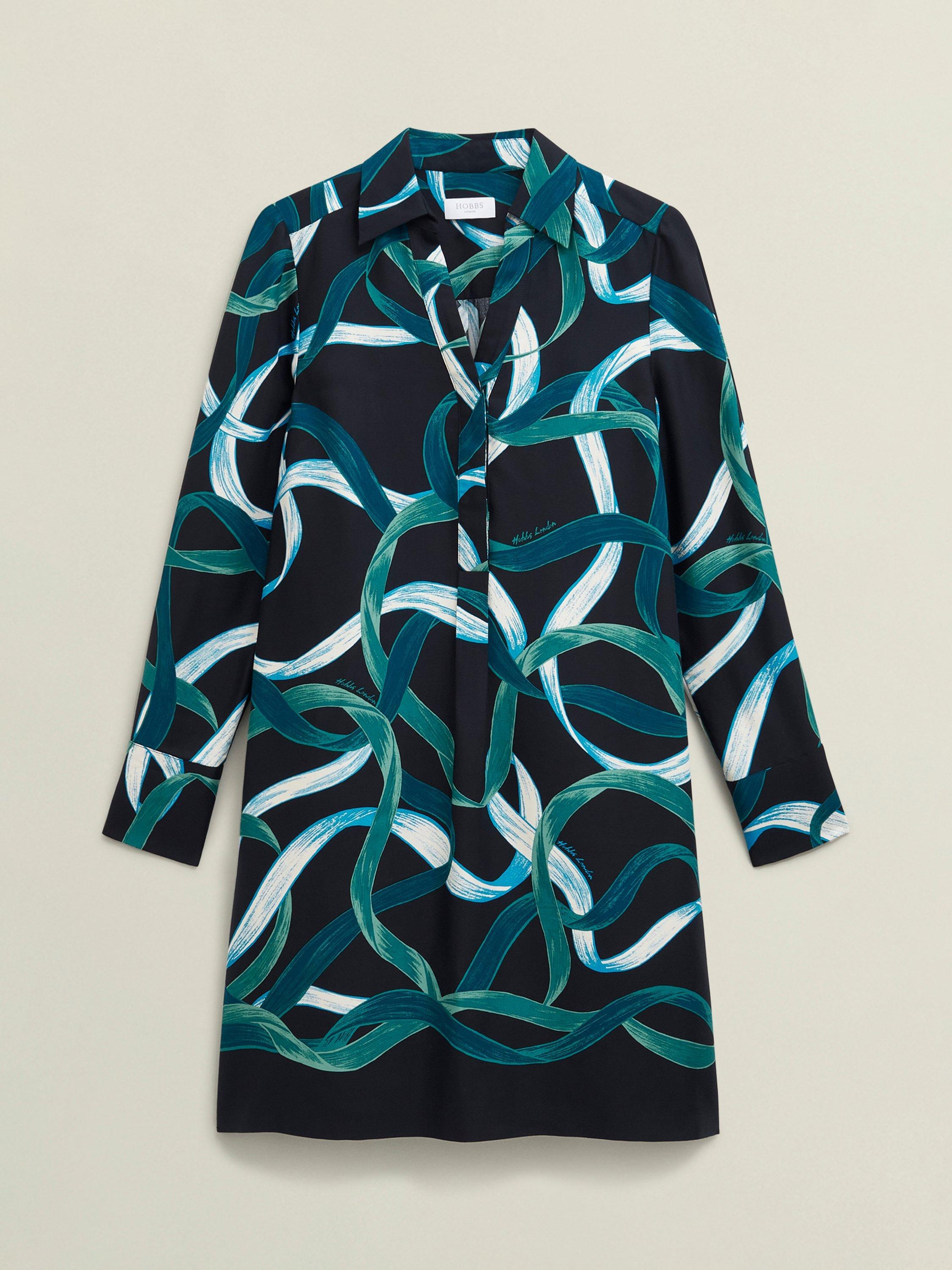 Product image 4 of 5, which shows Hobbs Marianna Ribbon Tunic Dress, Navy/Multi, 10