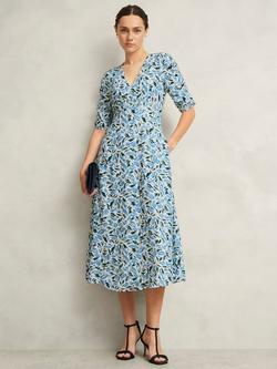 Hobbs Petite Bonnie Leaf Print Midi Dress, Ivory/Multi, Ivory/Multi