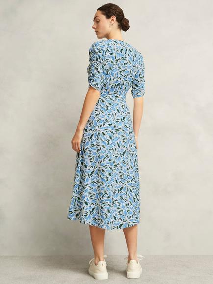 Hobbs Petite Bonnie Leaf Print Midi Dress, Ivory/Multi - view 2, Ivory/Multi