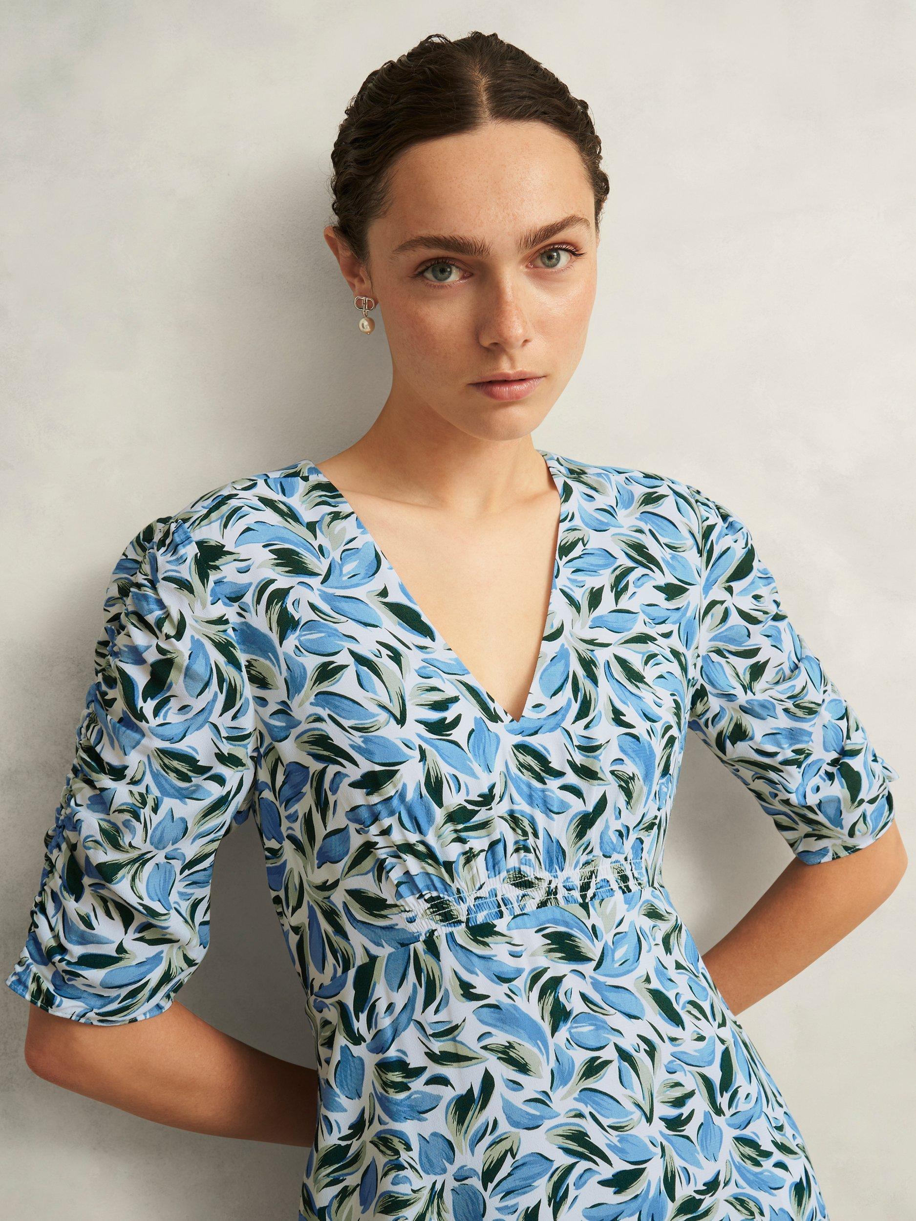 Product image 3 of 4, which shows Hobbs Petite Bonnie Leaf Print Midi Dress, Ivory/Multi, 10