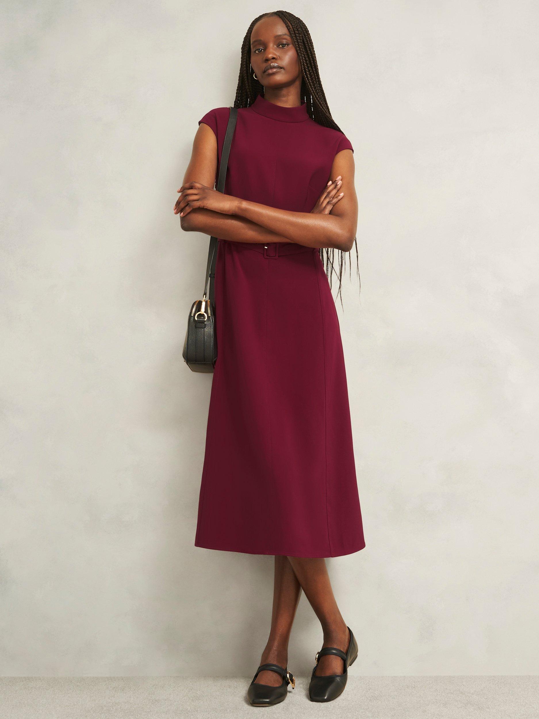 Hobbs Petite Leslie Belted Dress, Beryl Red