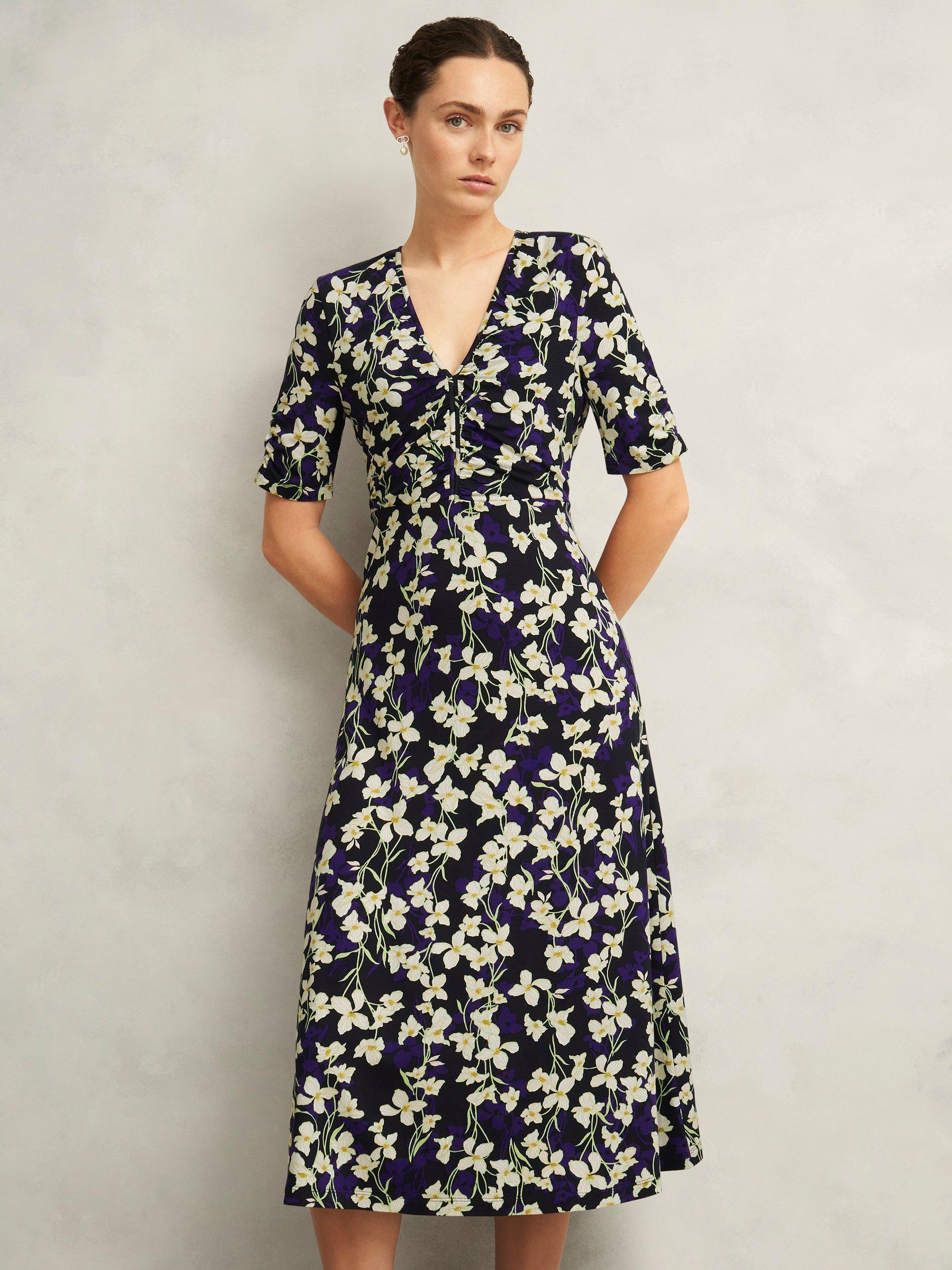 Product image 1 of 4, which shows Hobbs Petite Peyton Floral Jersey Dress, Navy/Multi, 12