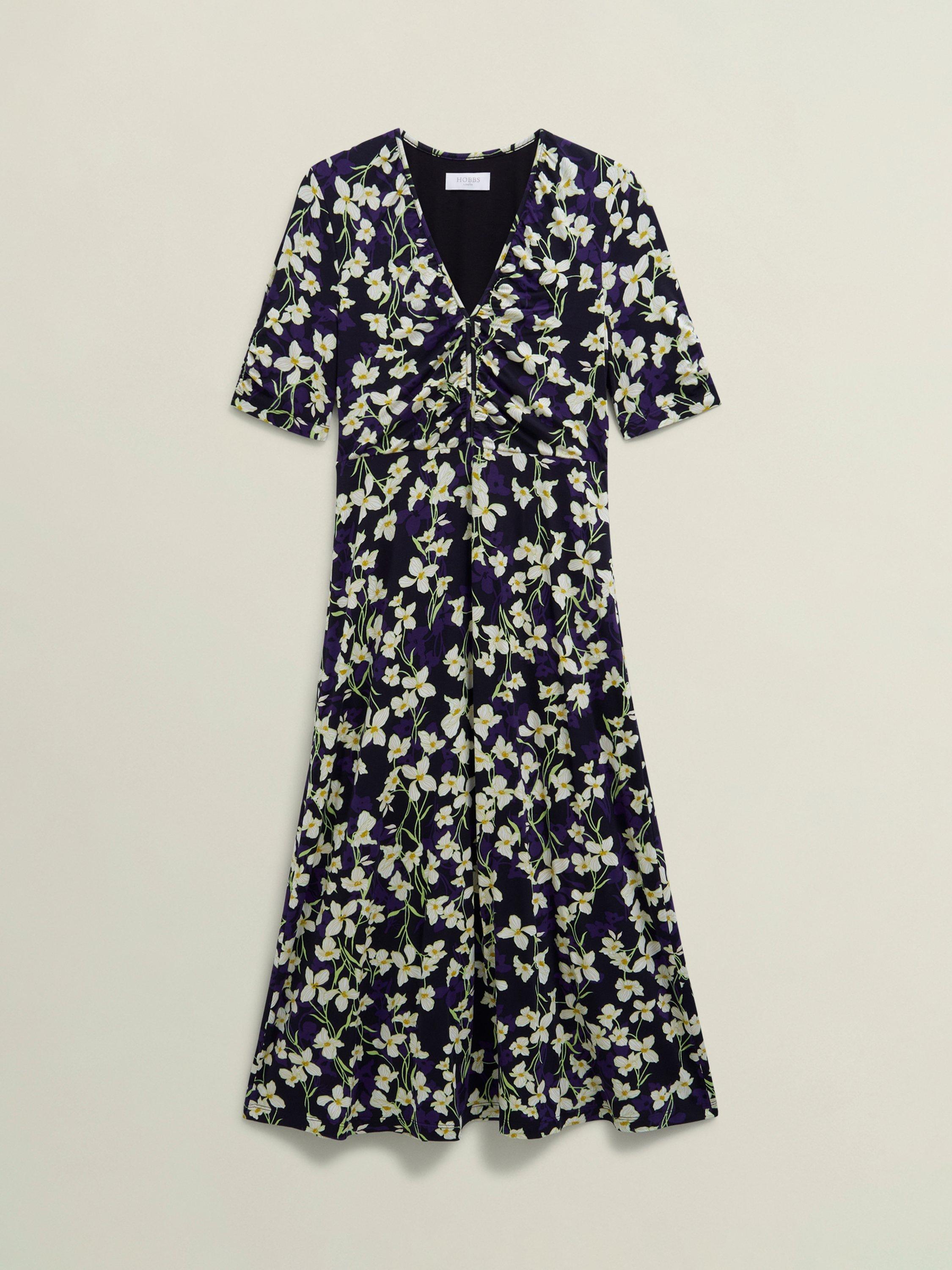 Product image 4 of 4, which shows Hobbs Petite Peyton Floral Jersey Dress, Navy/Multi, 12