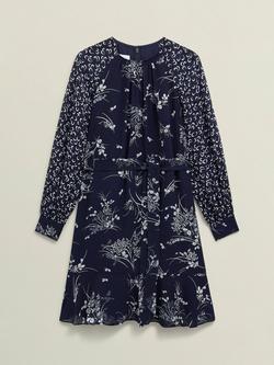 Hobbs Rosie Contrast Print Sheer Accent Dress - view 2, Midnight/Multi