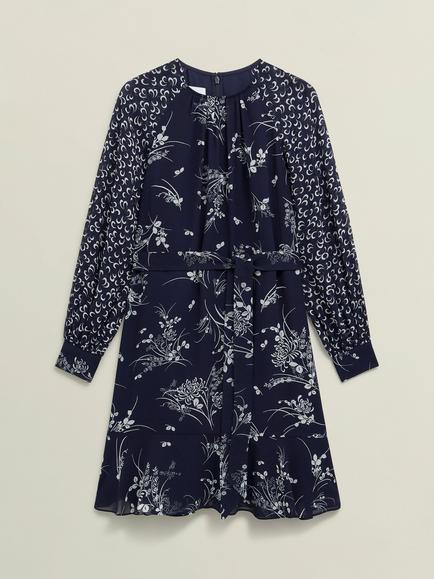 Hobbs Rosie Contrast Print Sheer Accent Dress - view 2, Midnight/Multi