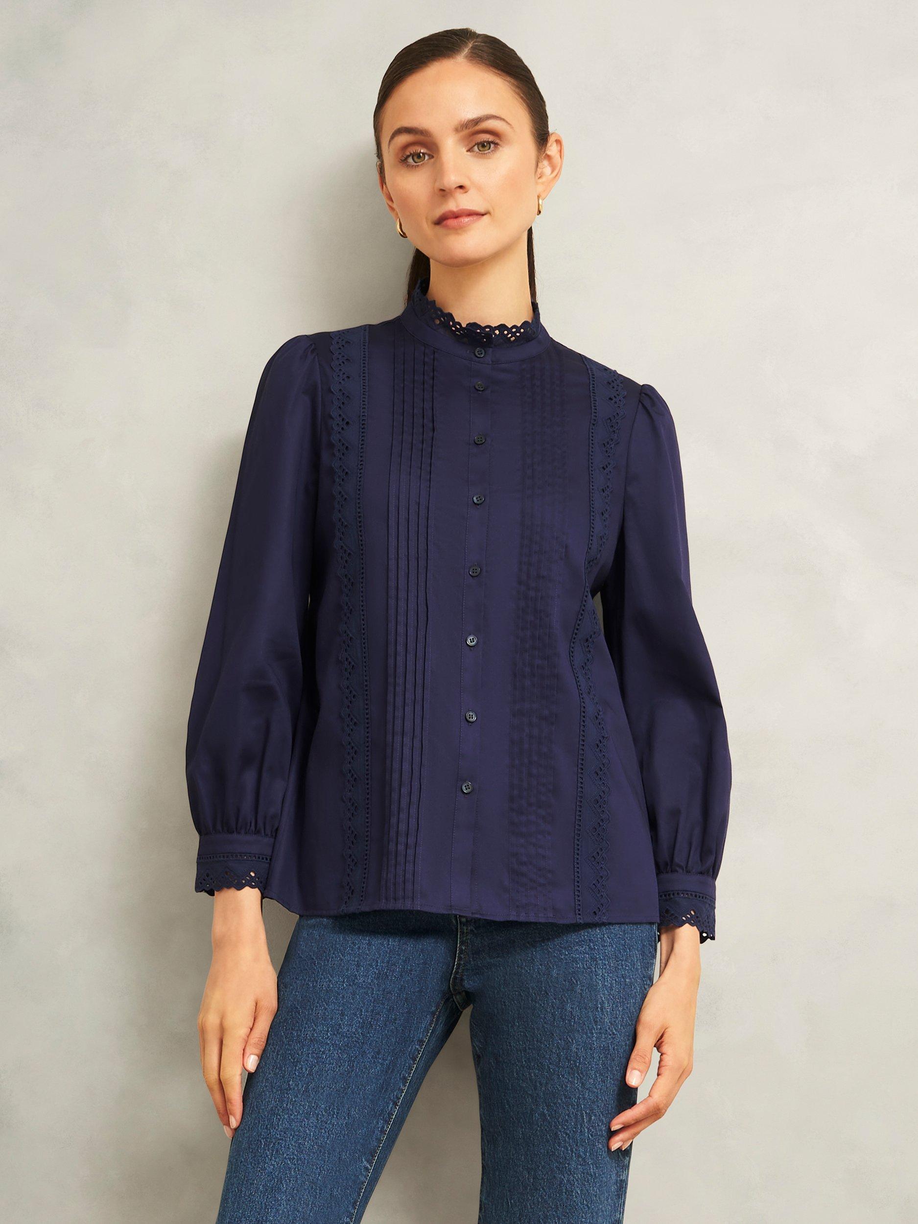 Product image 1 of 6, which shows Hobbs Cici Pintuck Shirt, True Navy, 10