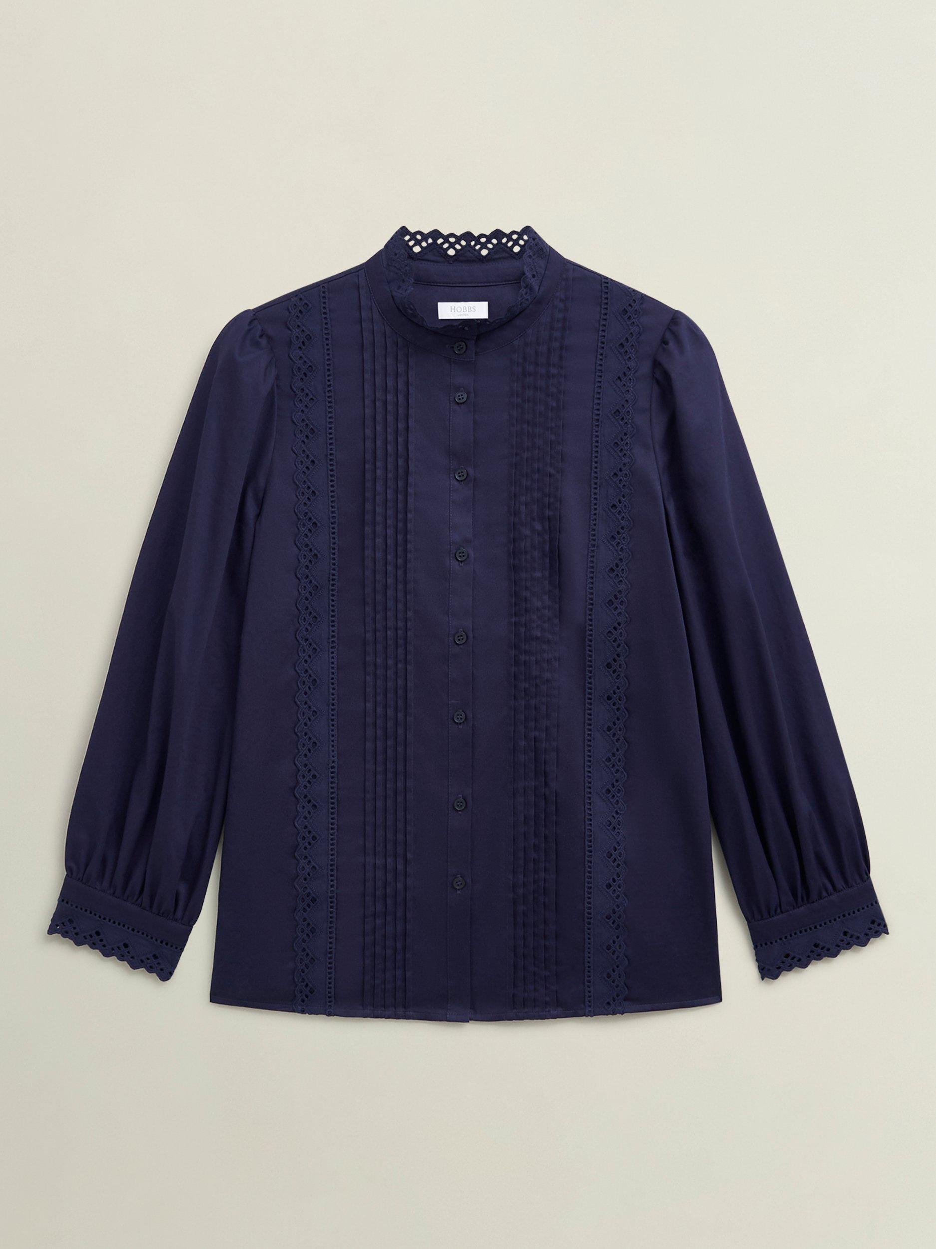Product image 3 of 6, which shows Hobbs Cici Pintuck Shirt, True Navy, 10