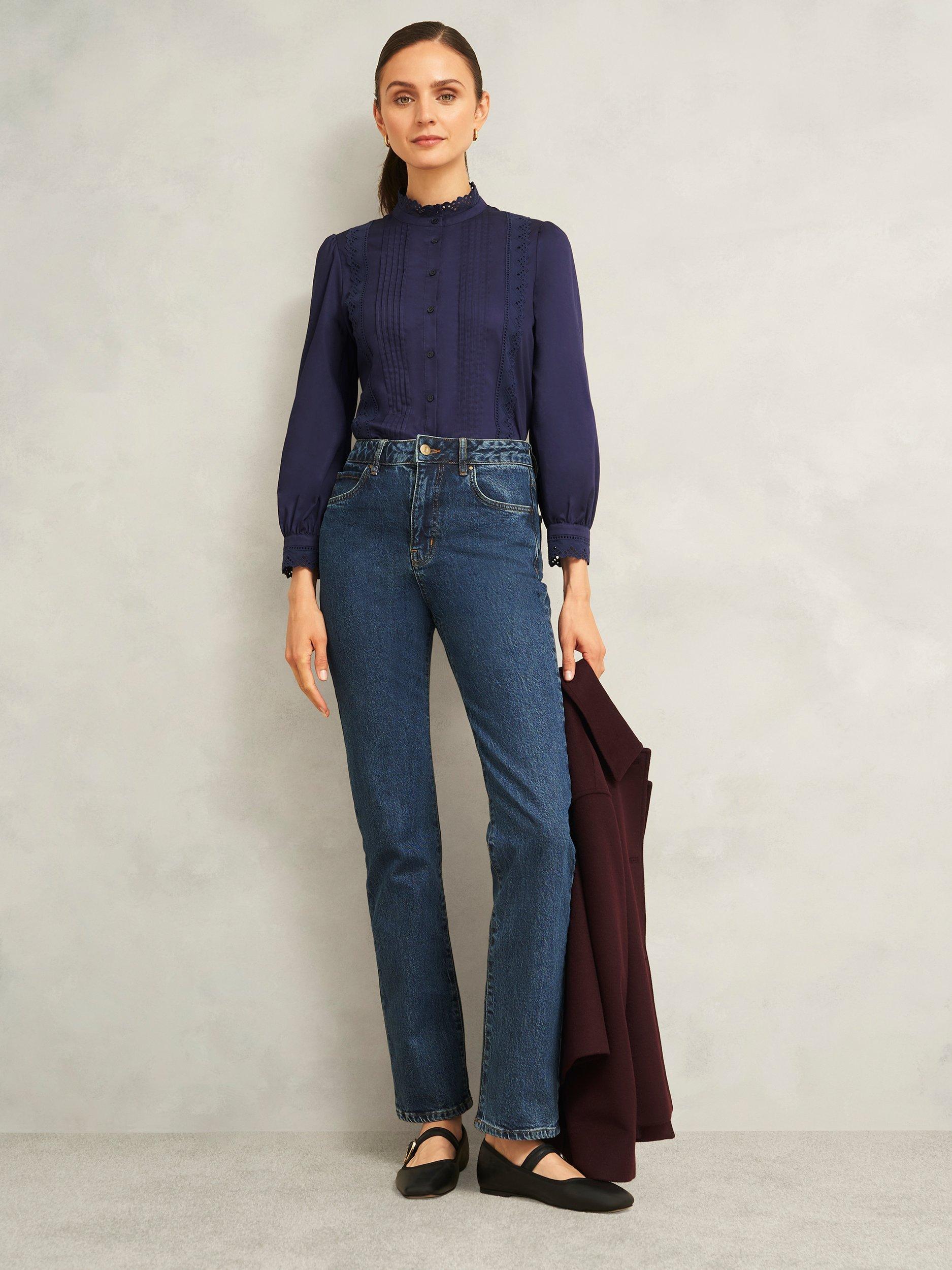 Product image 5 of 6, which shows Hobbs Cici Pintuck Shirt, True Navy, 10