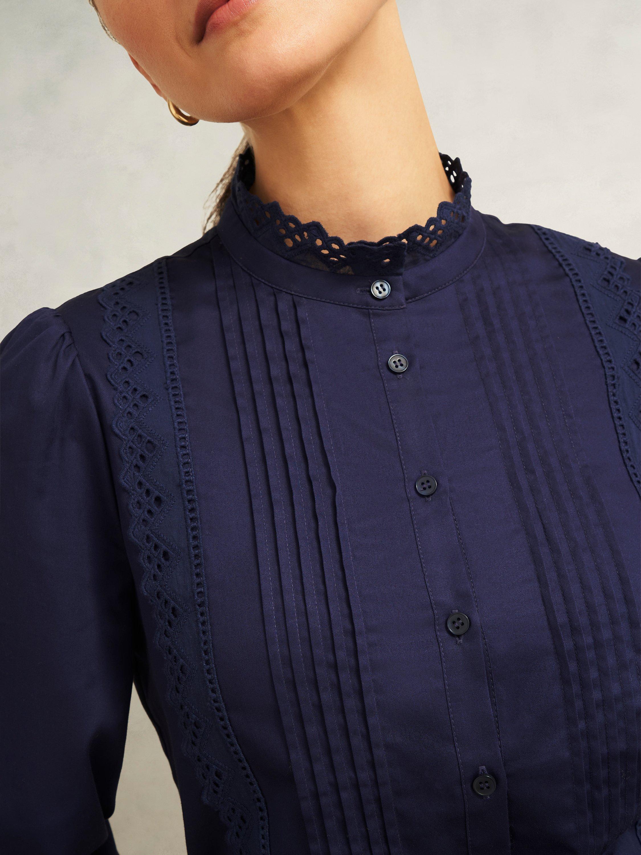 Product image 6 of 6, which shows Hobbs Cici Pintuck Shirt, True Navy, 10