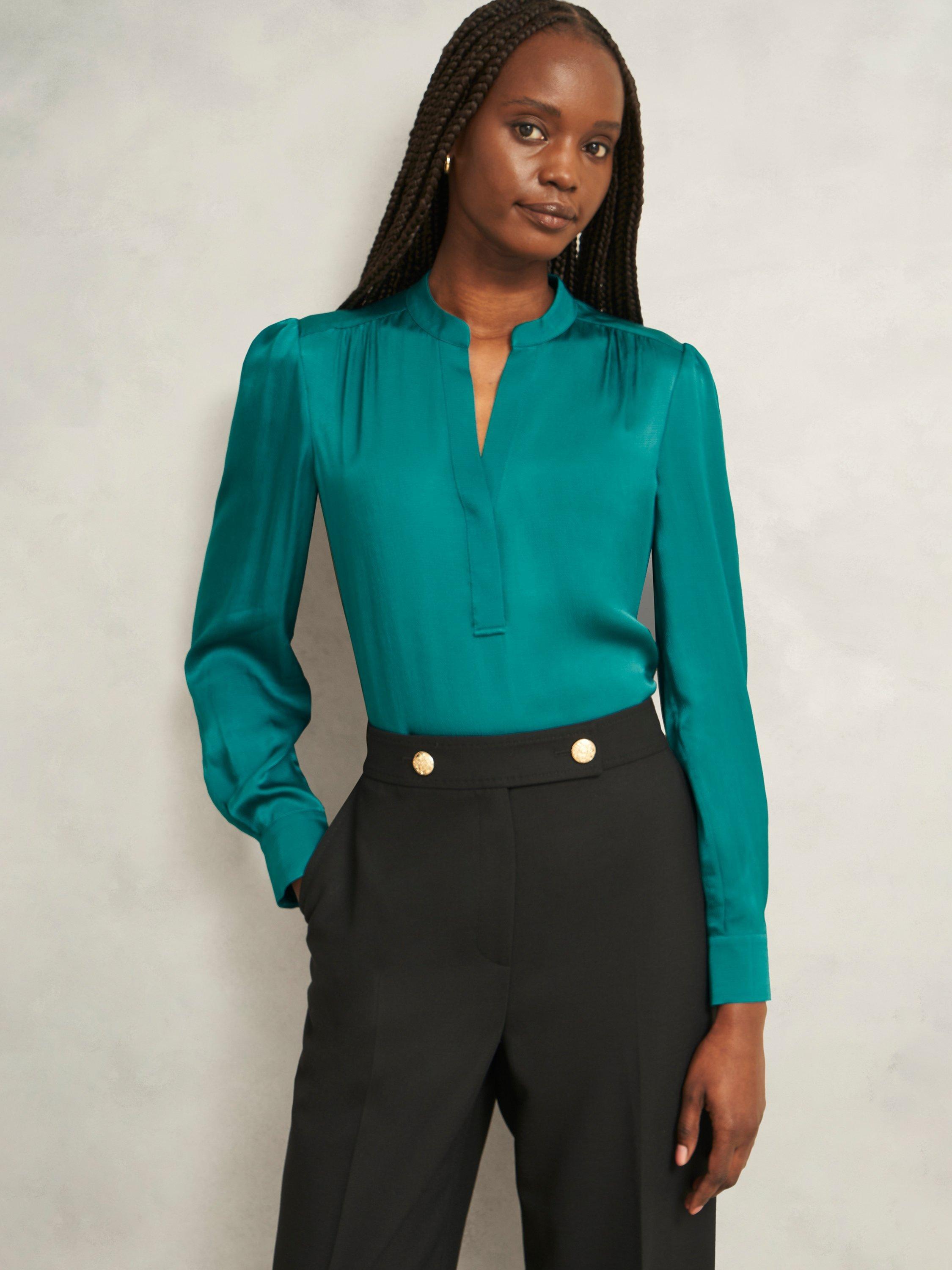 Product image 1 of 5, which shows Hobbs Jade Blouse, Deep Lake Green, 20