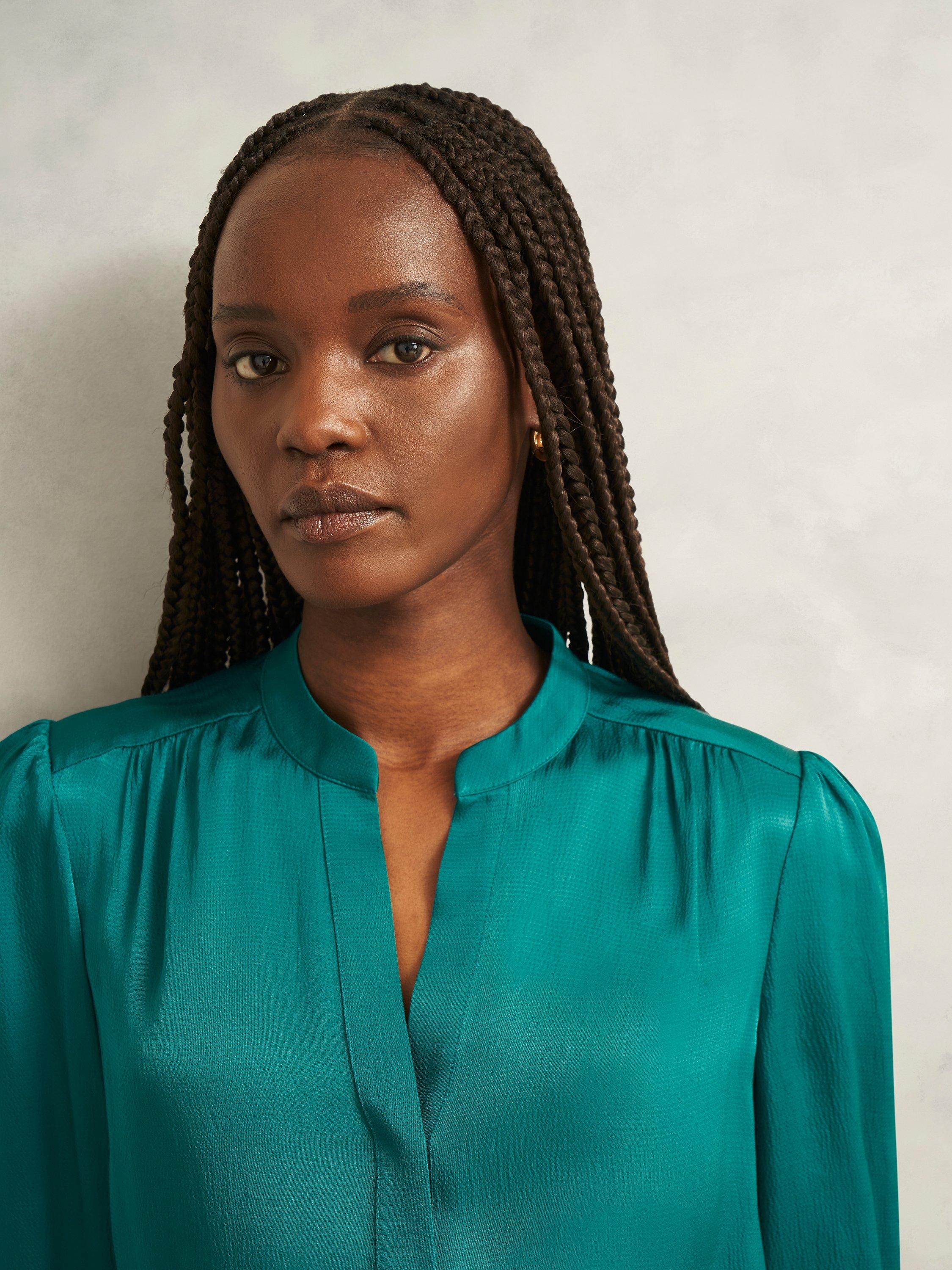 Product image 3 of 5, which shows Hobbs Jade Blouse, Deep Lake Green, 20