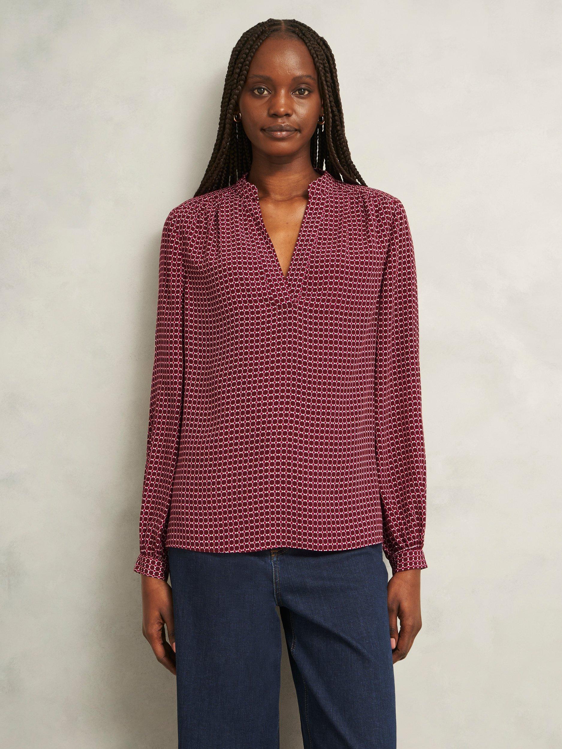 Product image 1 of 5, which shows Hobbs Mila Geometric Top, Red/Multi, 6