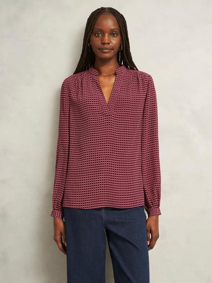Hobbs Mila Geometric Top, Red/Multi, Red/Multi