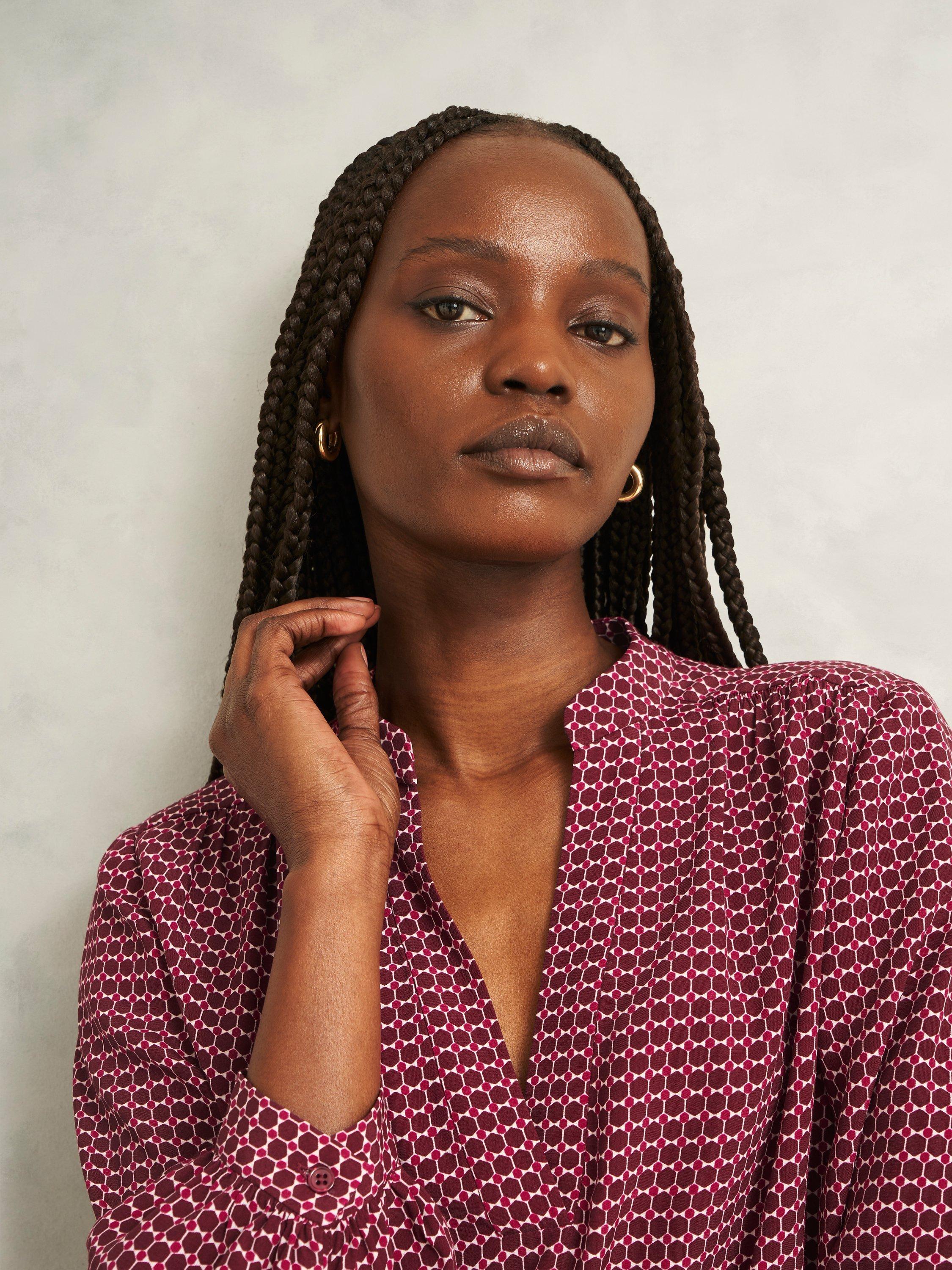 Product image 3 of 5, which shows Hobbs Mila Geometric Top, Red/Multi, 6