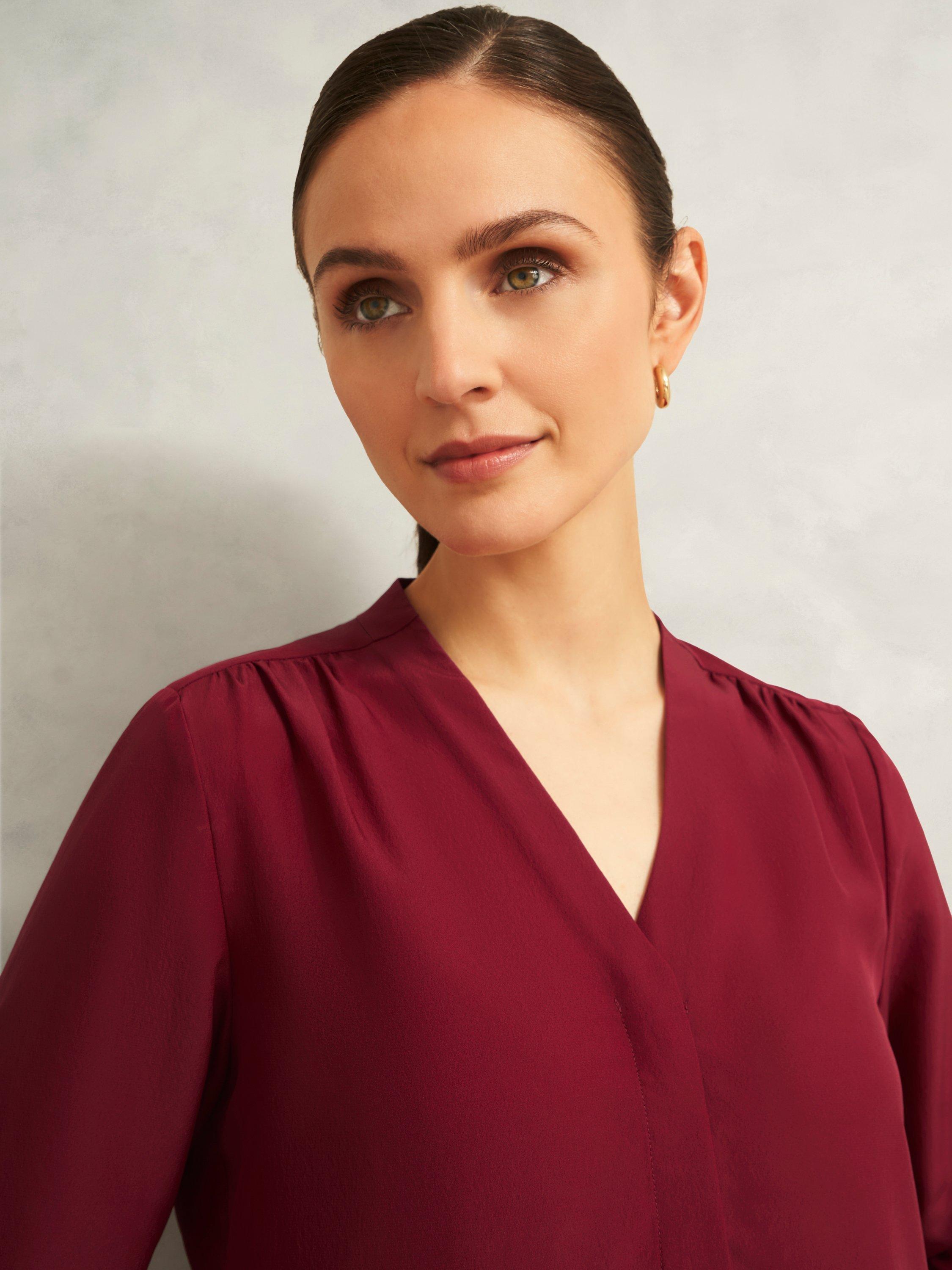 Product image 3 of 7, which shows Hobbs Mimi V-Neck Top, Beryl Red, 10