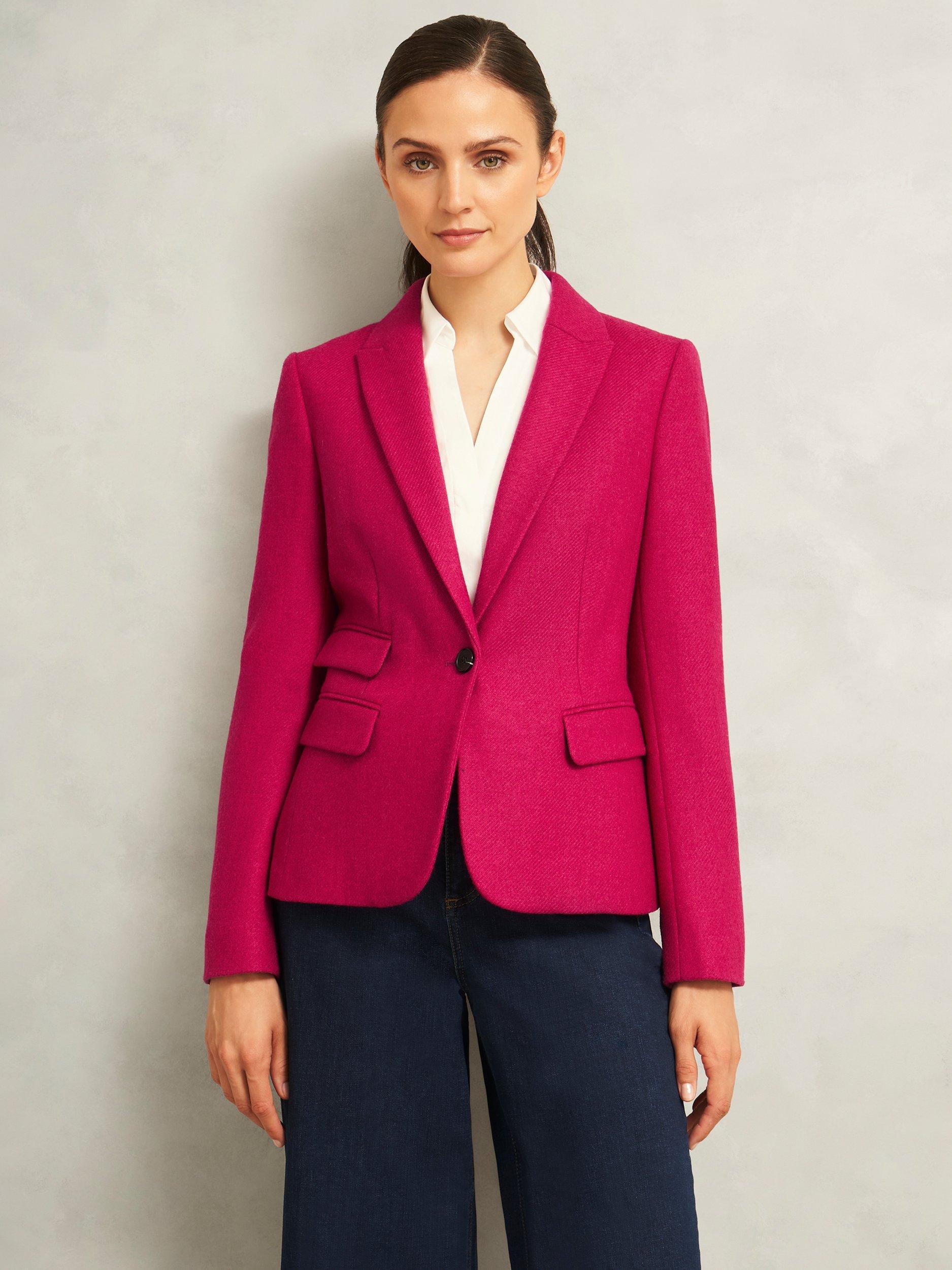 Product image 1 of 6, which shows Hobbs Clare Pure Wool Blazer, Bright Pink, 6