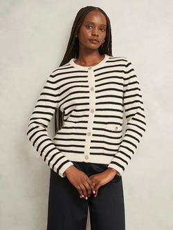 Hobbs Simona Knitted Crew Neck Wool Blend Jacket, Oatmeal/Black