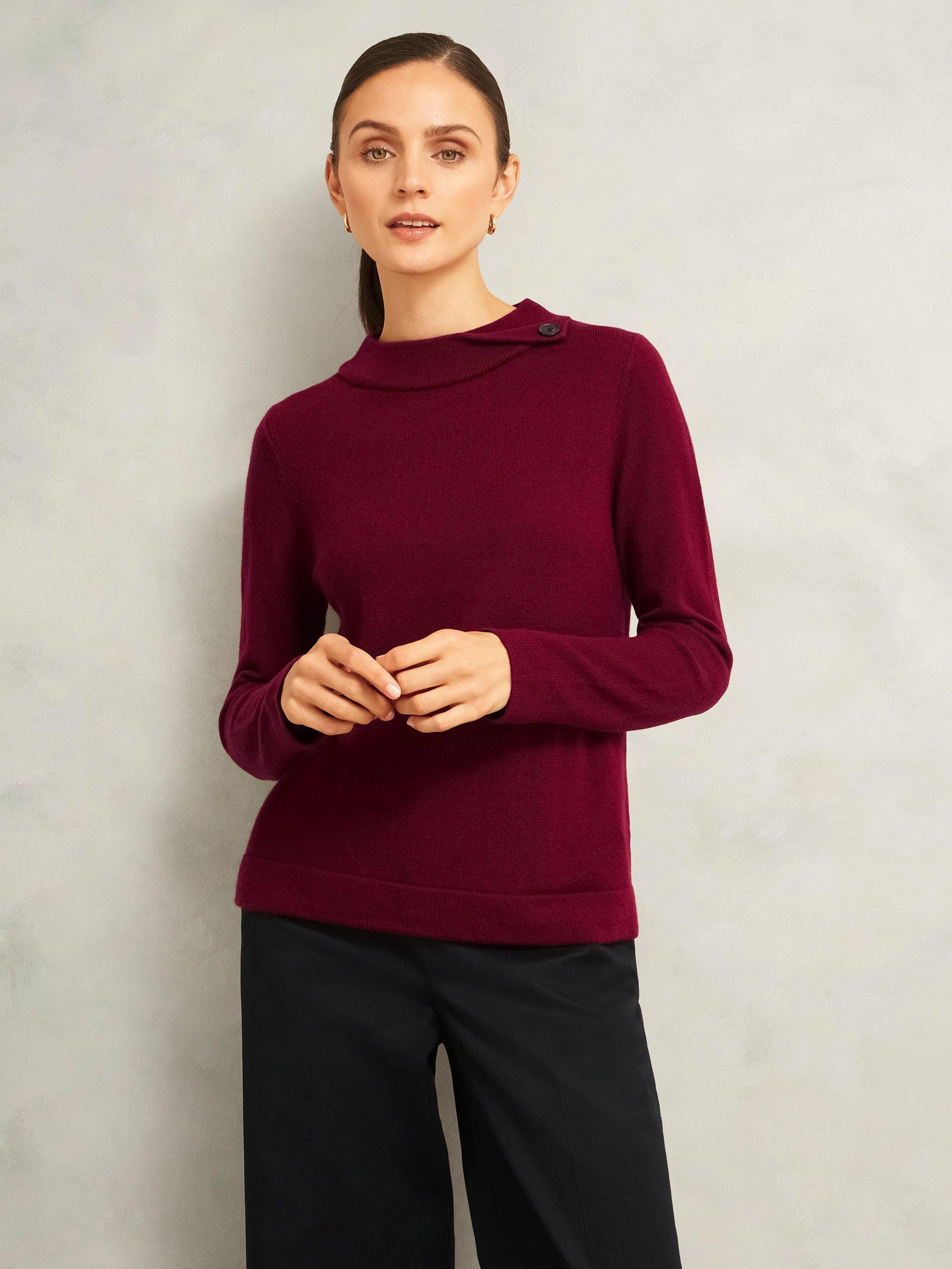 Product image 1 of 6, which shows Hobbs Talia Wool Cashmere Blend Jumper, Beryl Red, XS
