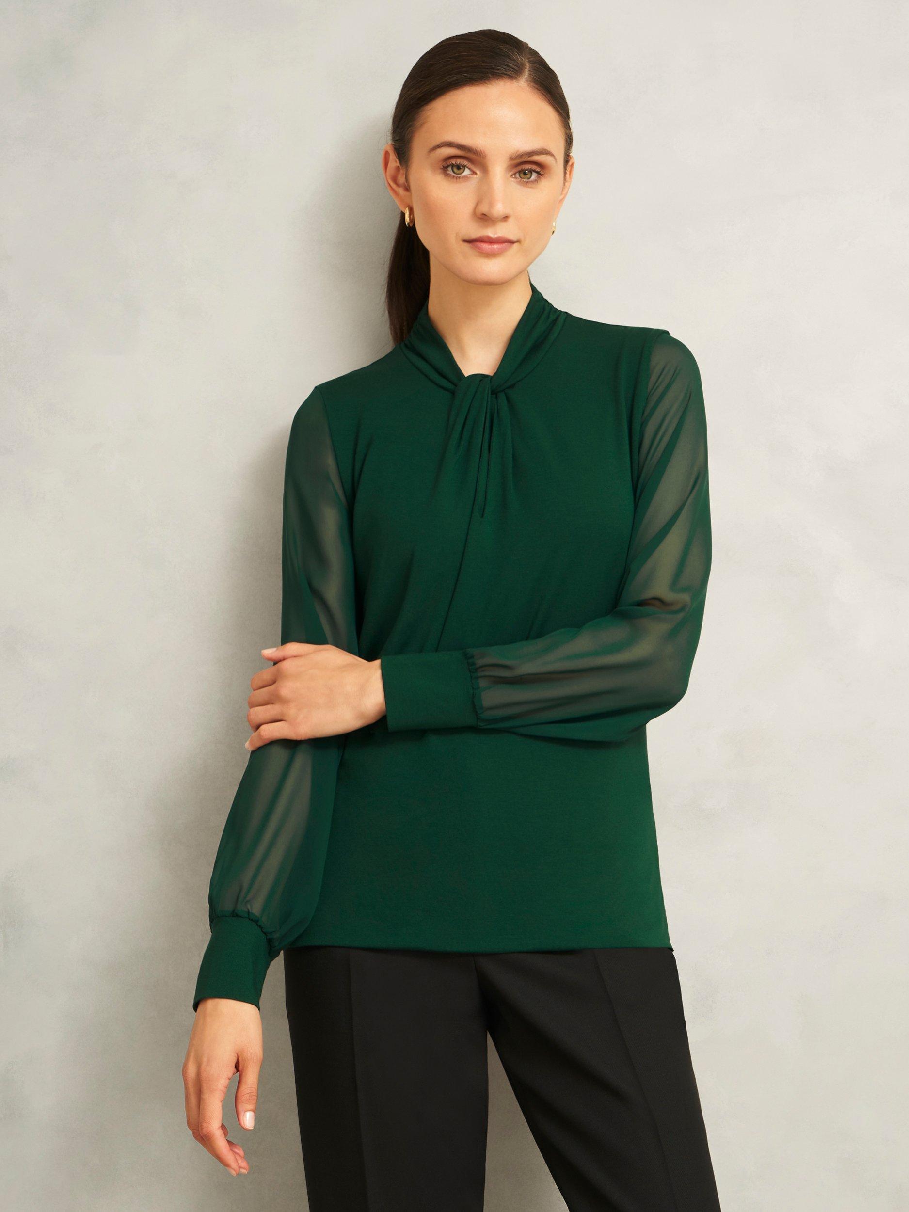 Product image 1 of 6, which shows Hobbs Ashley Knot Neck Top, Bay Green, L