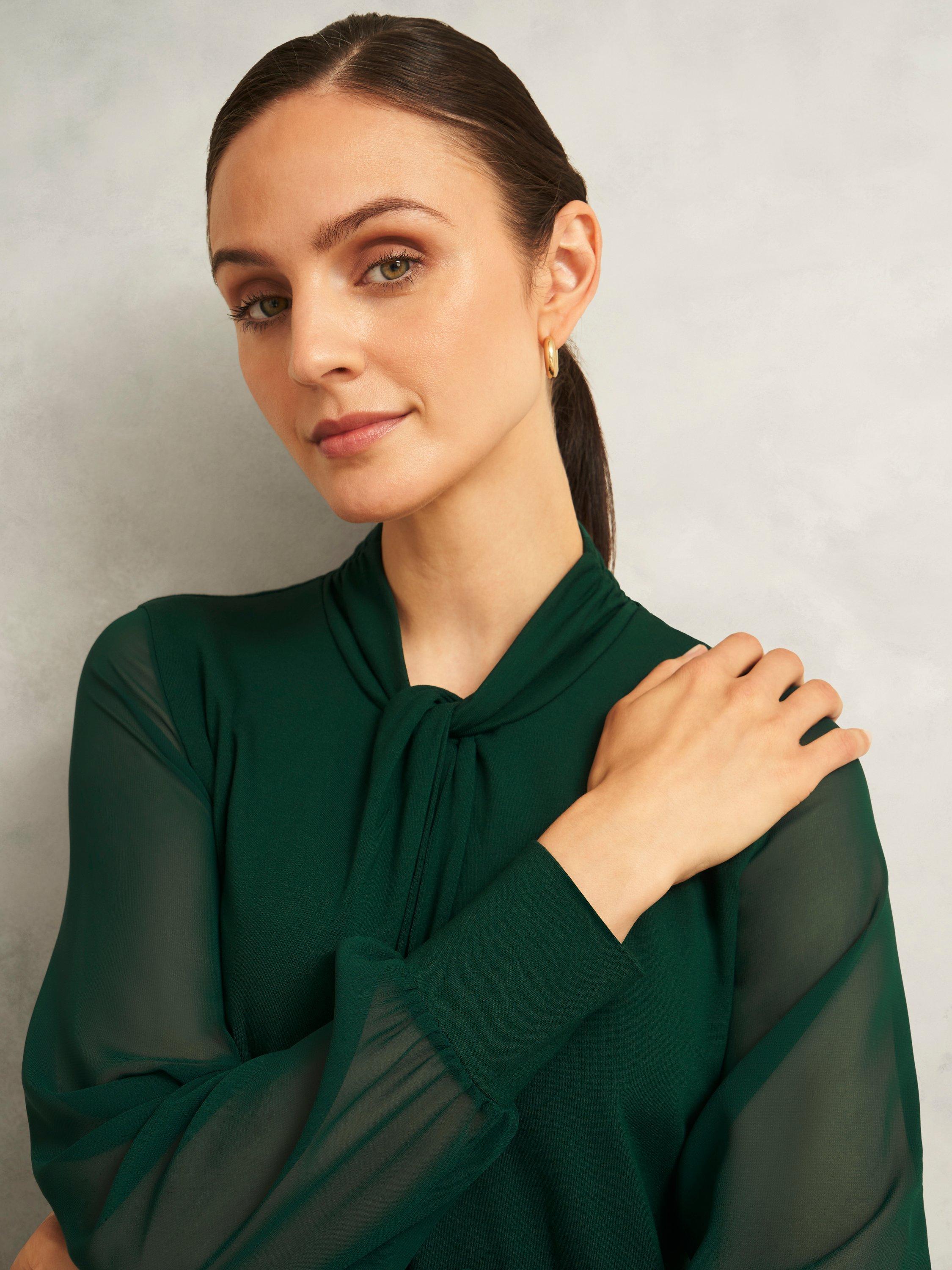 Product image 3 of 6, which shows Hobbs Ashley Knot Neck Top, Bay Green, L