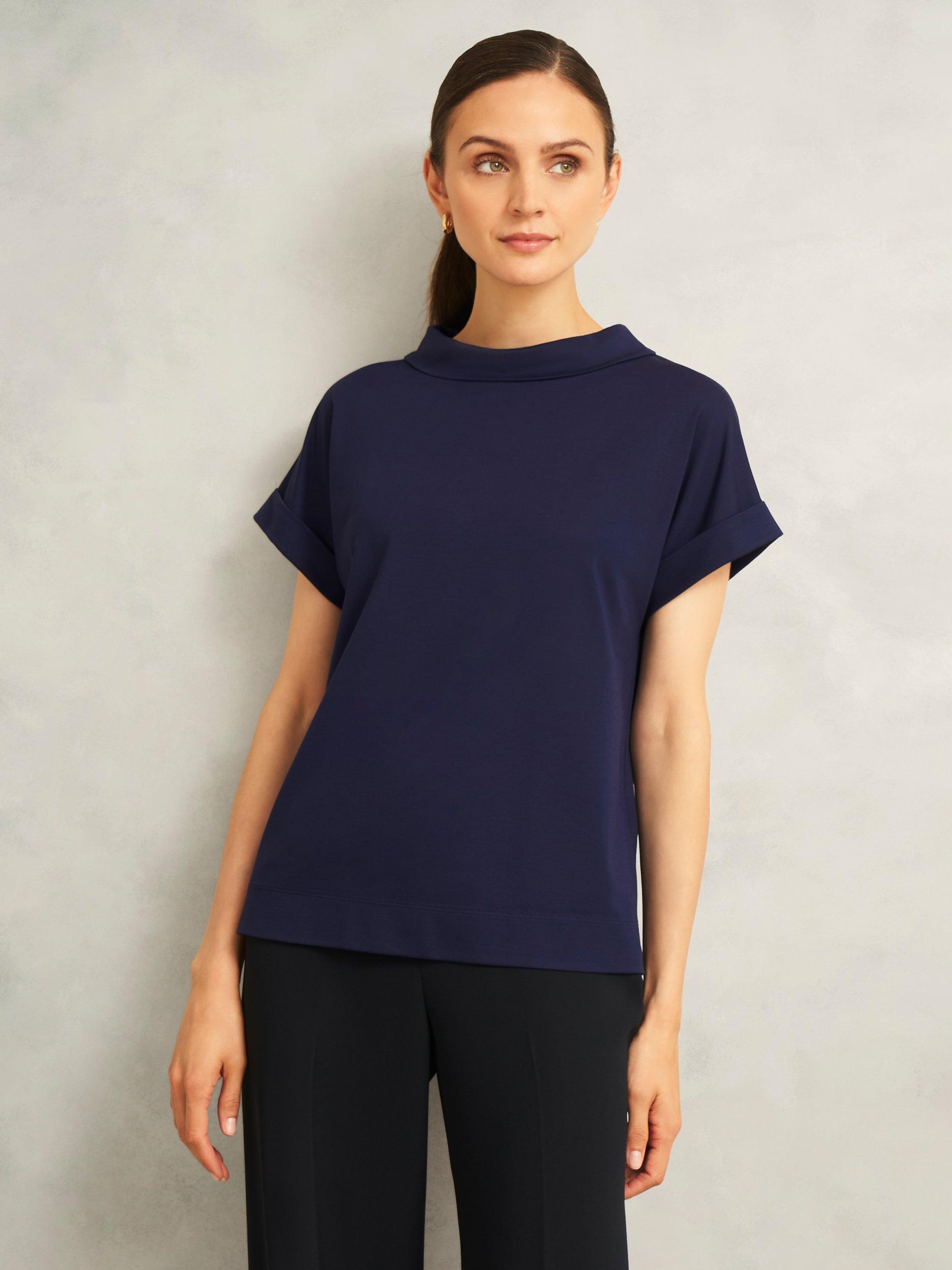 Product image 1 of 6, which shows Hobbs Catriona Crepe Top, Midnight Navy, XS