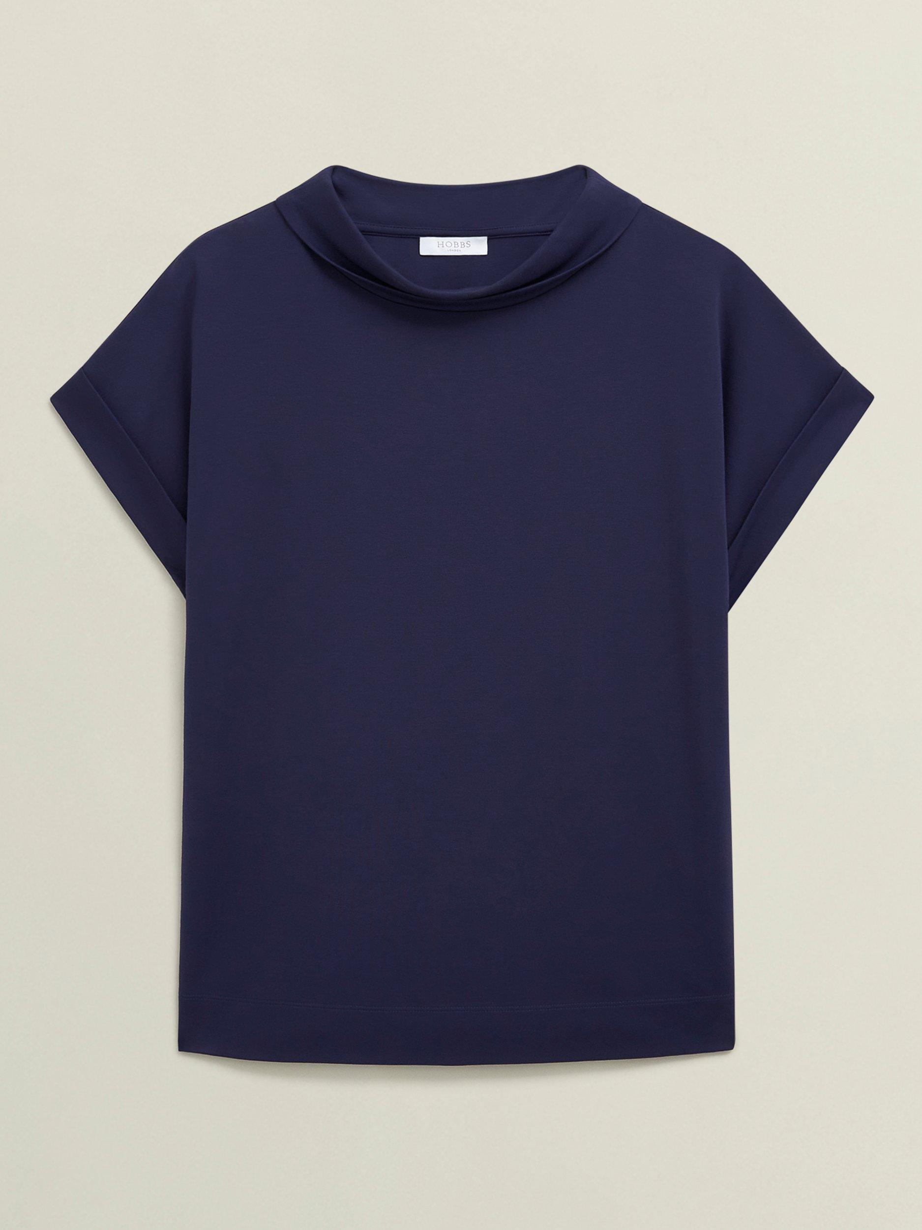 Product image 4 of 6, which shows Hobbs Catriona Crepe Top, Midnight Navy, XS