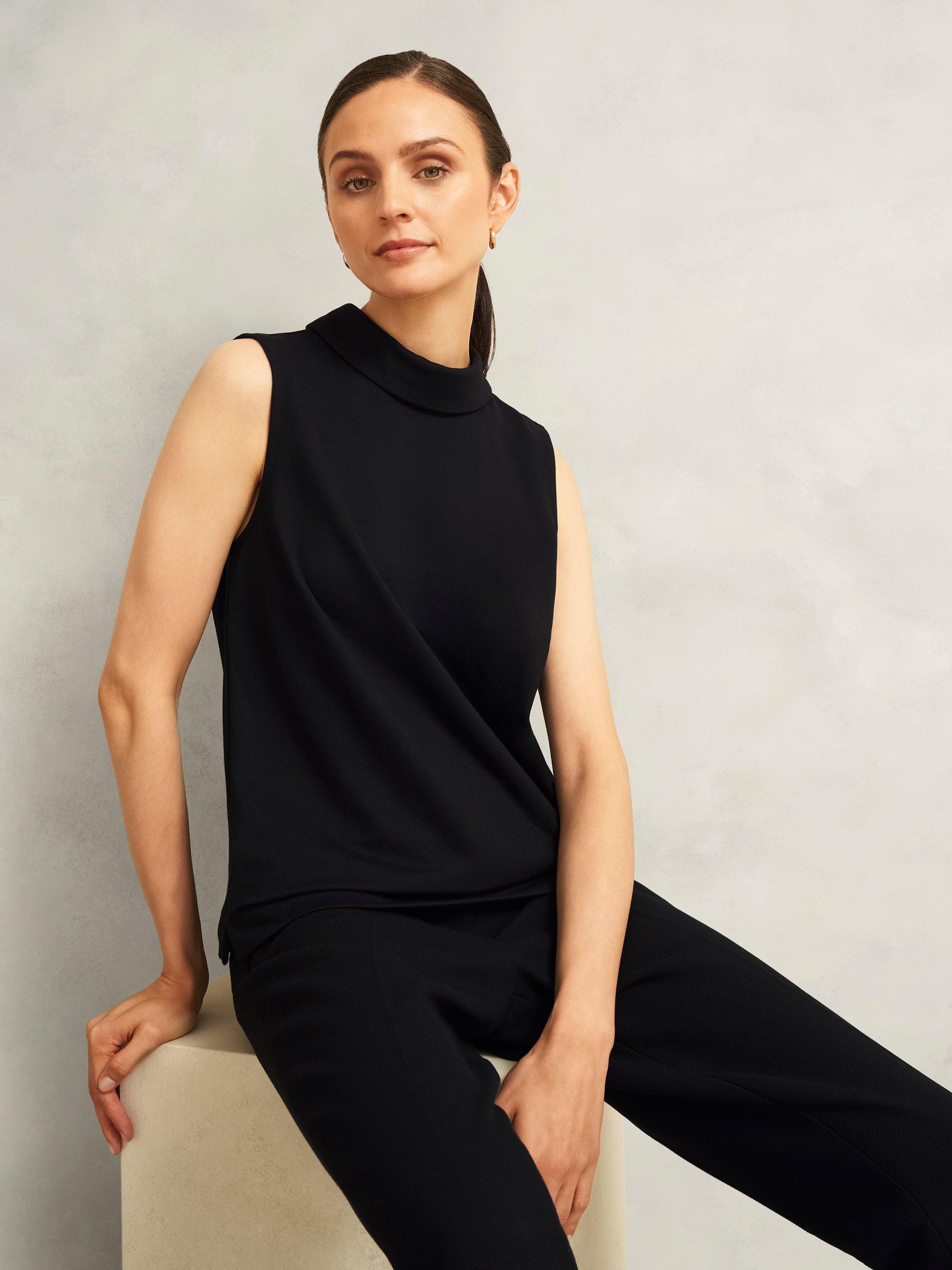 Product image 1 of 6, which shows Hobbs Clarice Neck Detail Top, Black, L