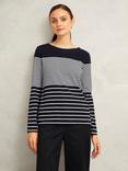 Hobbs Constance Stripe Top, Navy/Ivory