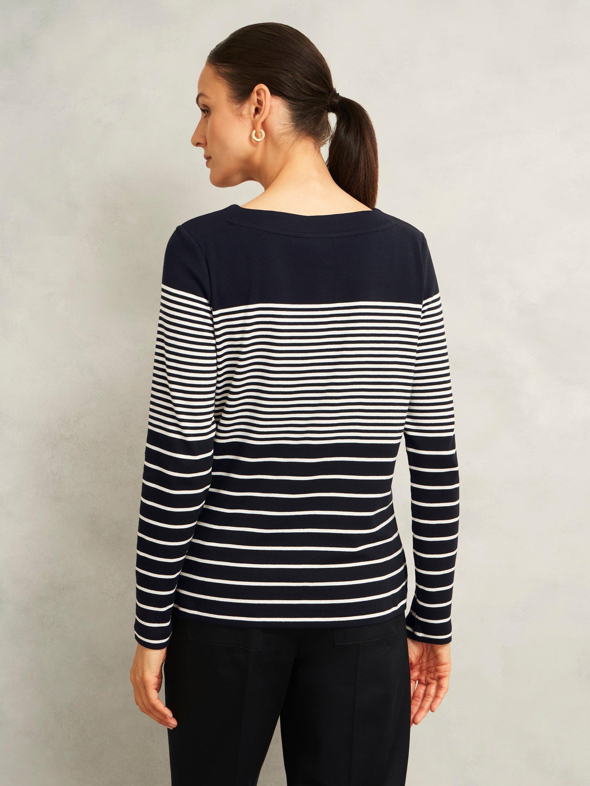Product image 2 of 6, which shows Hobbs Constance Stripe Top, Navy/Ivory, S