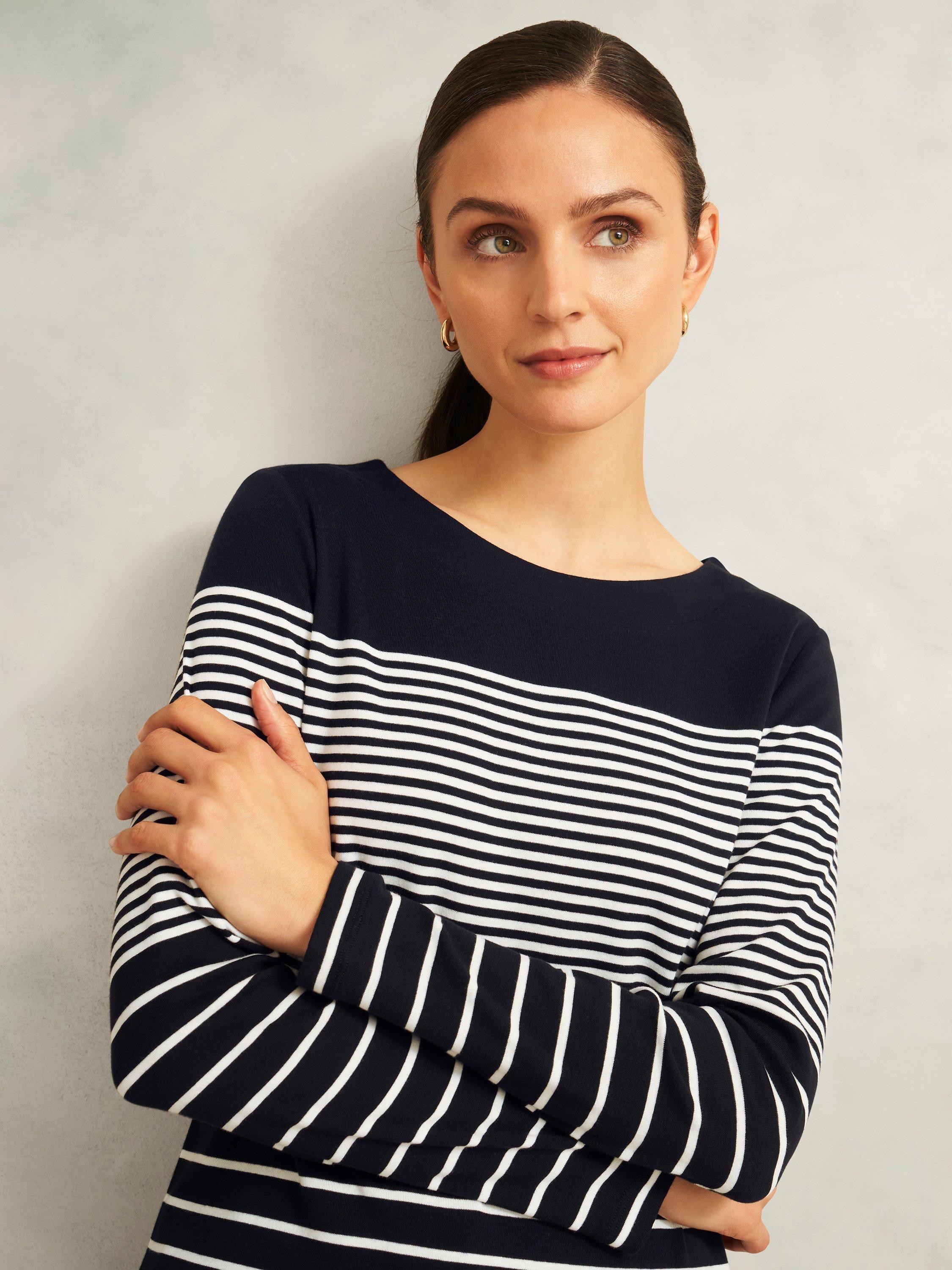 Product image 3 of 6, which shows Hobbs Constance Stripe Top, Navy/Ivory, S