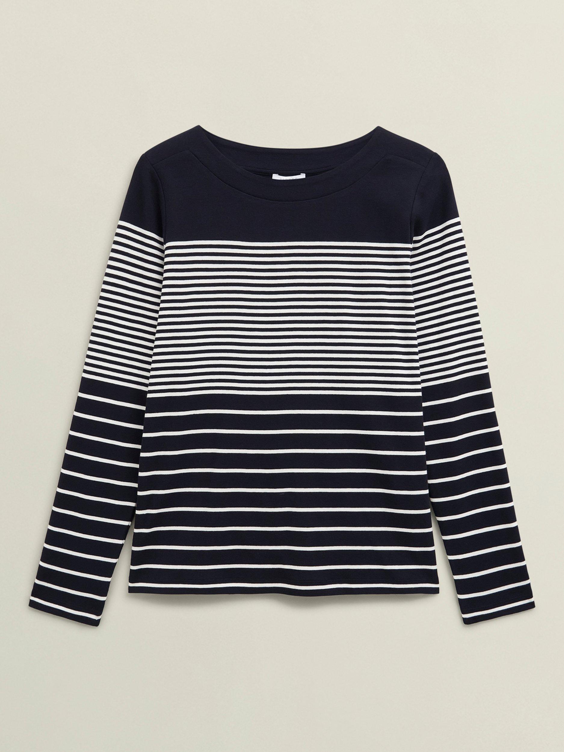 Product image 4 of 6, which shows Hobbs Constance Stripe Top, Navy/Ivory, S
