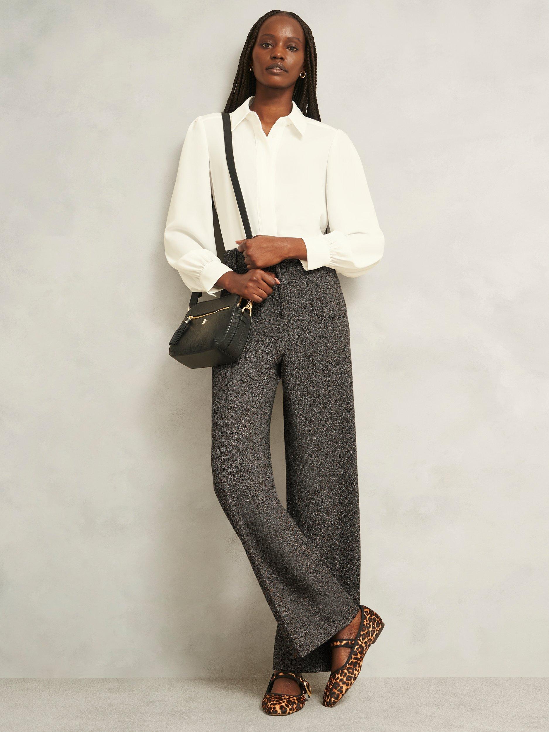 Product image 6 of 6, which shows Hobbs Blaire Woven Tailored Trousers, Black/Camel, 10