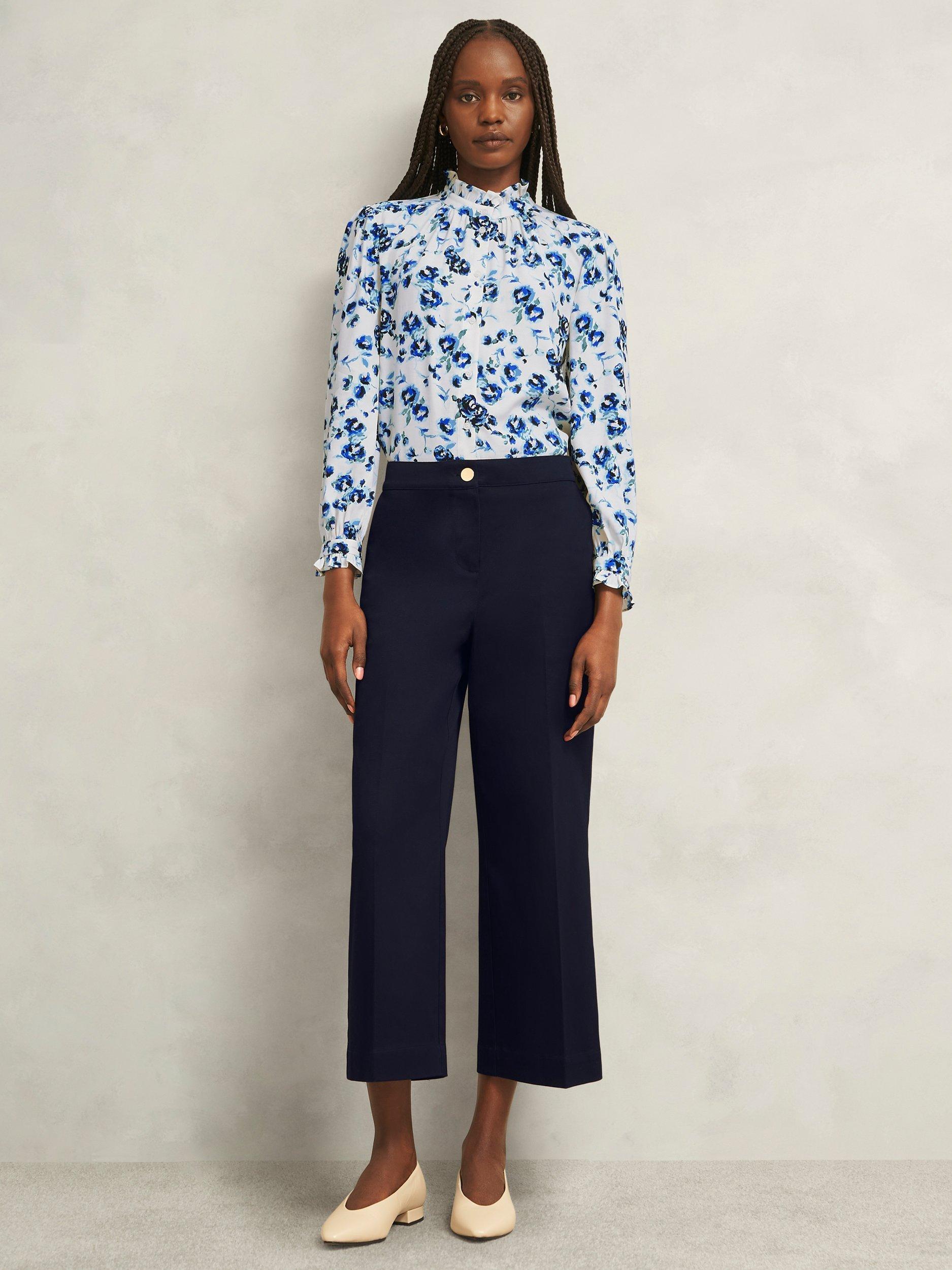 Product image 1 of 7, which shows Hobbs Norfolk Cropped Tailored Trousers, Navy, 12