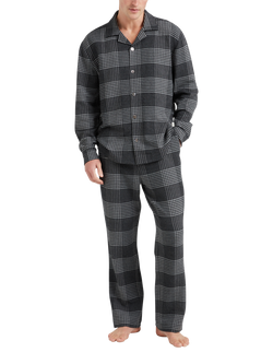 CHÉ Studios Cotton-Cashmere Check Long Sleeve Pyjama Top, Grey Mid, Grey Mid