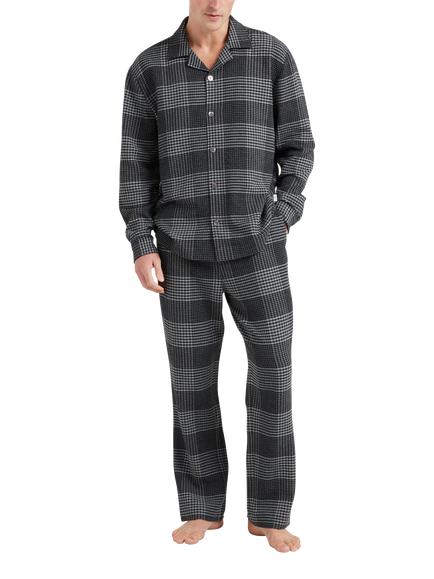 CHÉ Studios Cotton-Cashmere Check Long Sleeve Pyjama Top, Grey Mid, Grey Mid