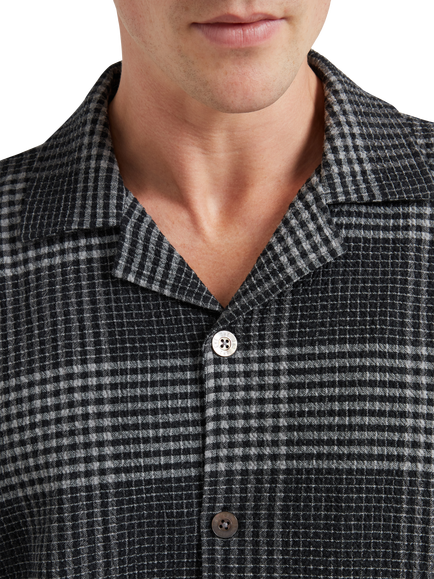 CHÉ Studios Cotton-Cashmere Check Long Sleeve Pyjama Top, Grey Mid - view 2, Grey Mid