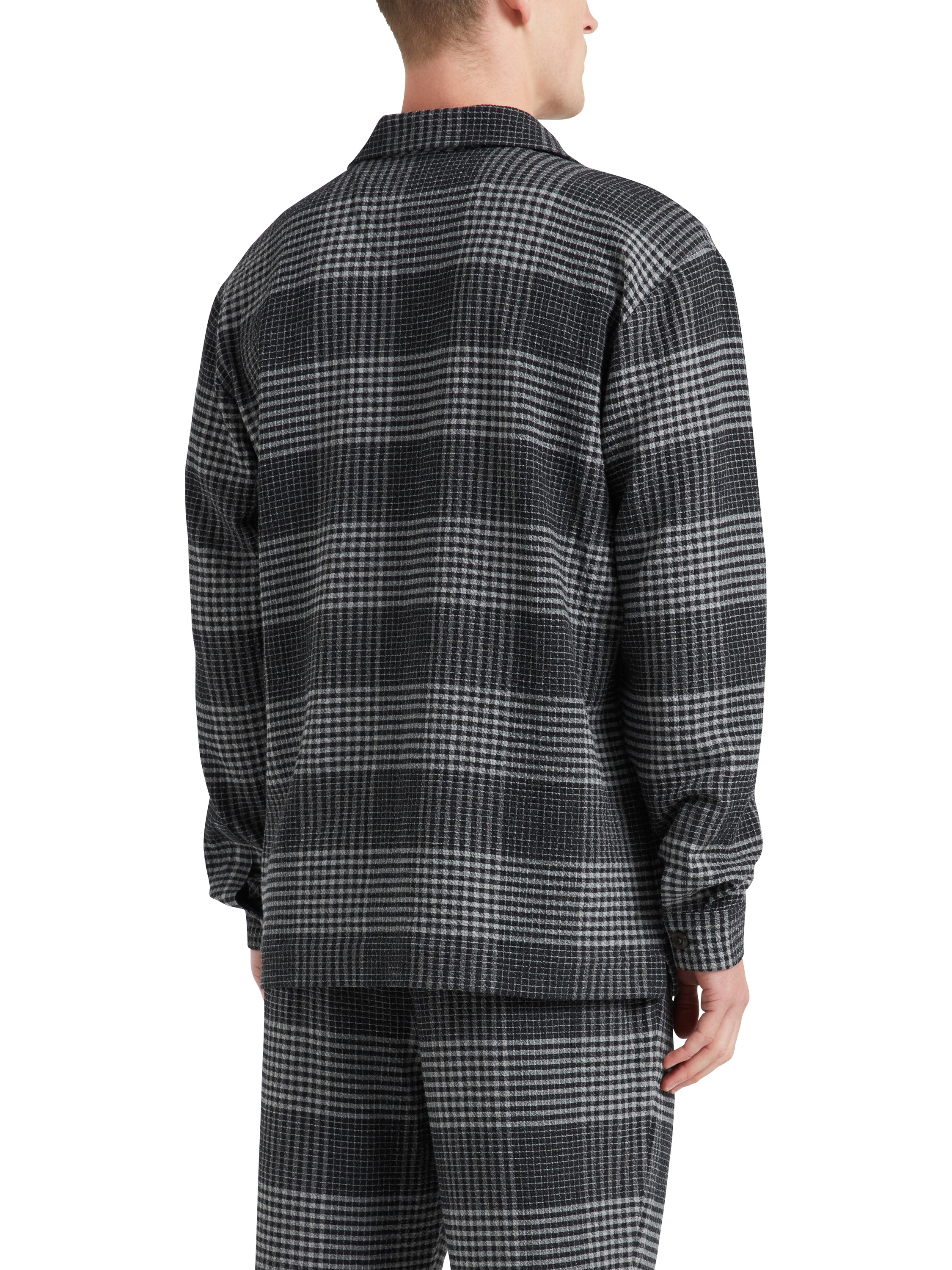 Product image 3 of 5, which shows CHÉ Studios Cotton-Cashmere Check Long Sleeve Pyjama Top, Grey Mid, S