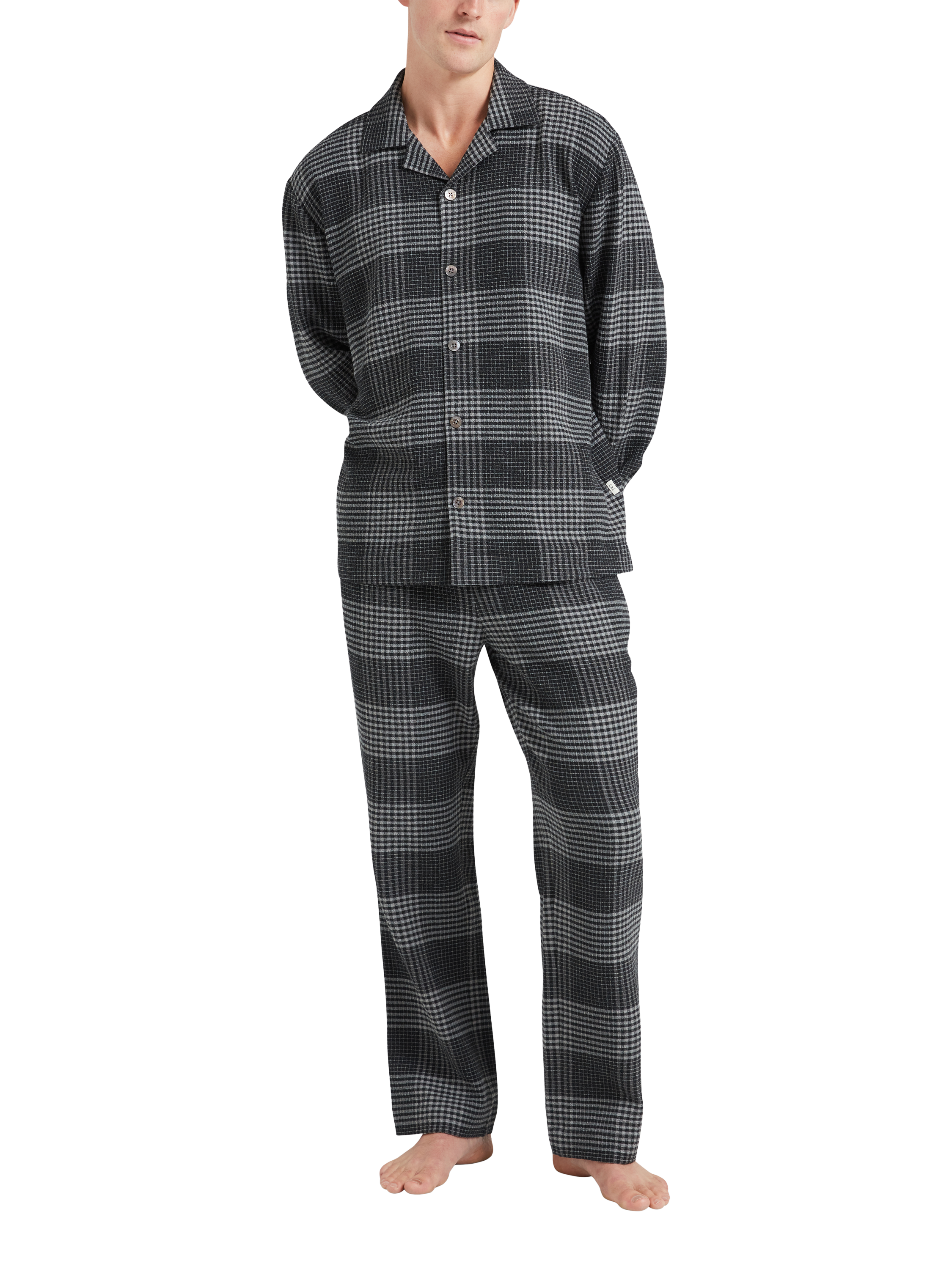 Product image 1 of 5, which shows CHÉ Studios Cotton-Cashmere Check Pyjama Trousers, Grey Mid, S