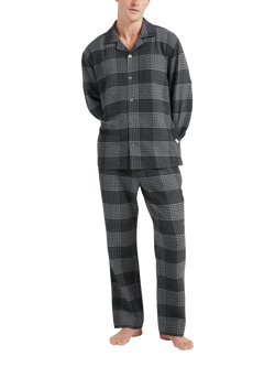 CHÉ Studios Cotton-Cashmere Check Pyjama Trousers, Grey Mid, Grey Mid