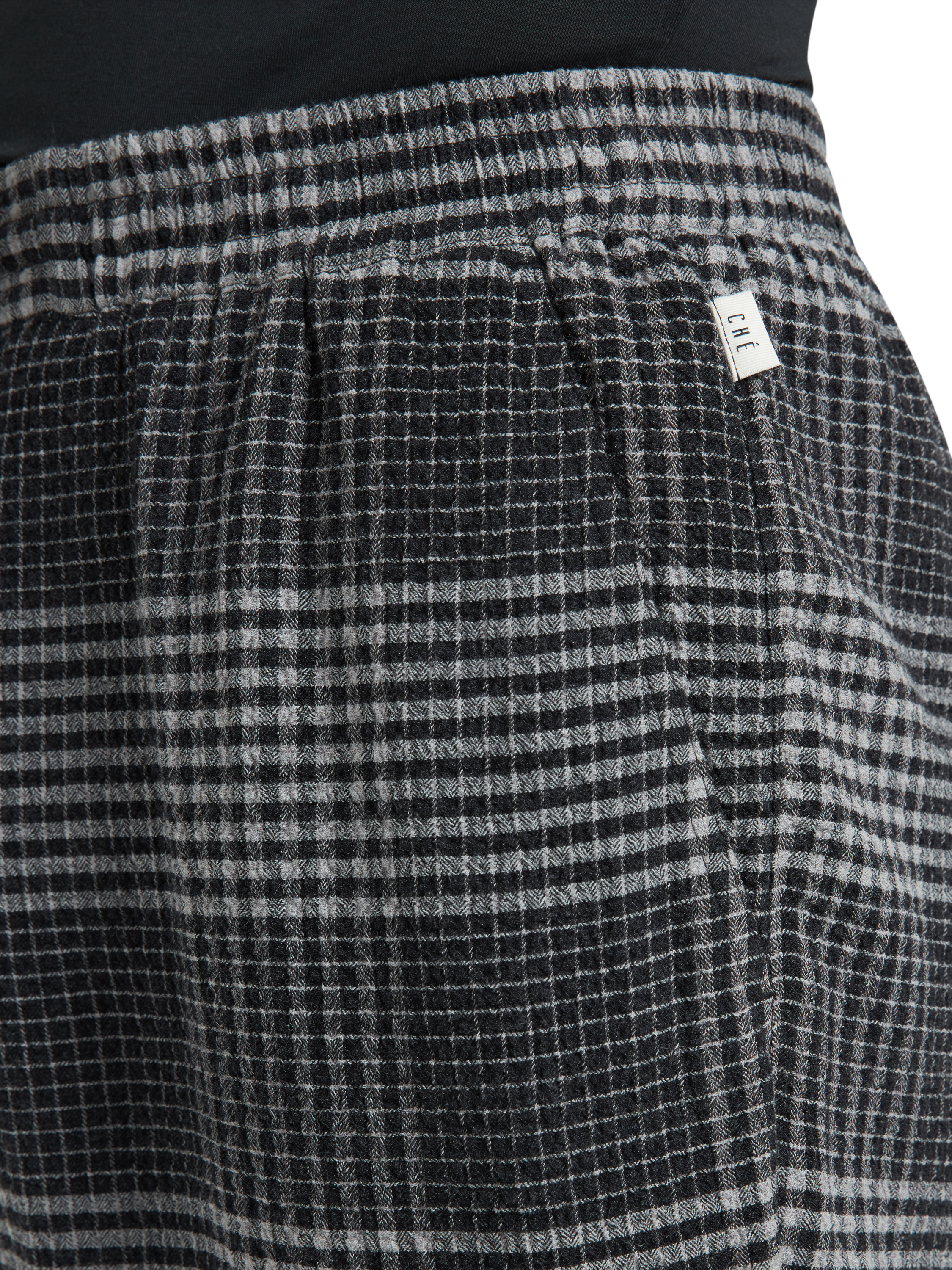 Product image 2 of 5, which shows CHÉ Studios Cotton-Cashmere Check Pyjama Trousers, Grey Mid, S