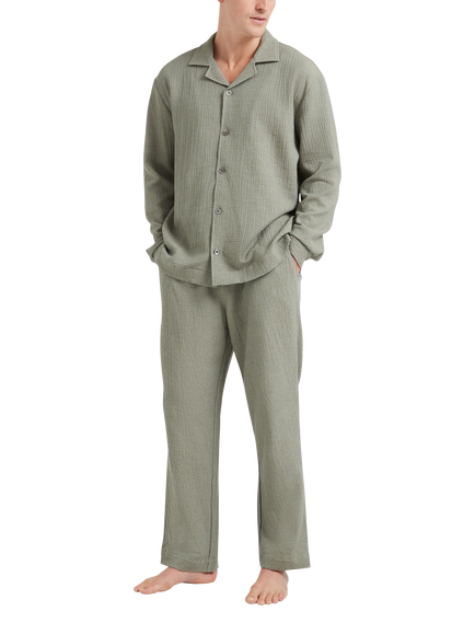 CHÉ Studios Cotton Cashmere Blend Pyjama Trousers, Green Mid