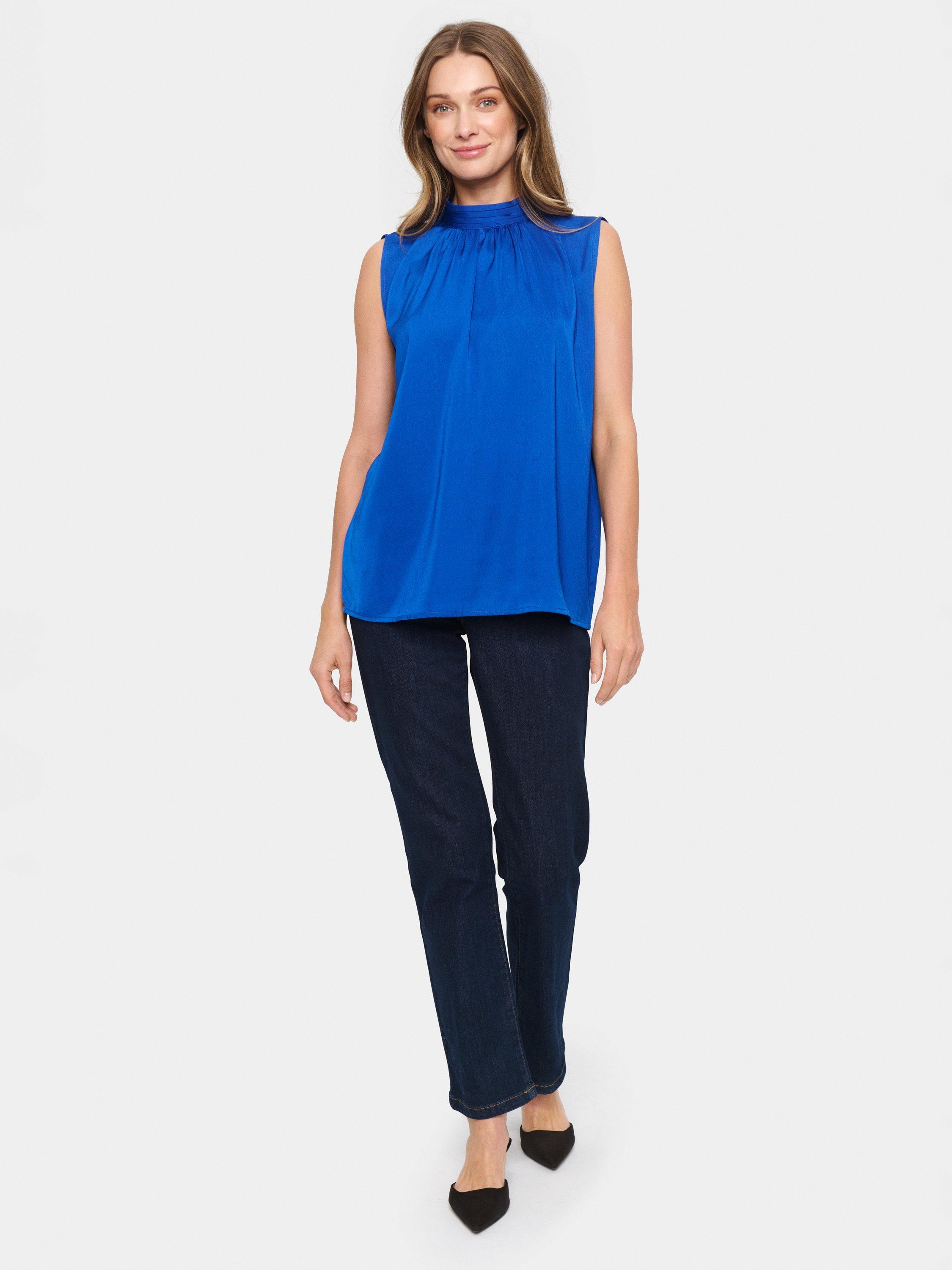 Product image 3 of 5, which shows Saint Tropez Aileen High Neck Sleeveless Blouse, Surf Blue, XL