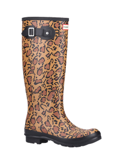 Hunter Original Leopard Print Tall Wellington Boots, Multi - view 2, Multi