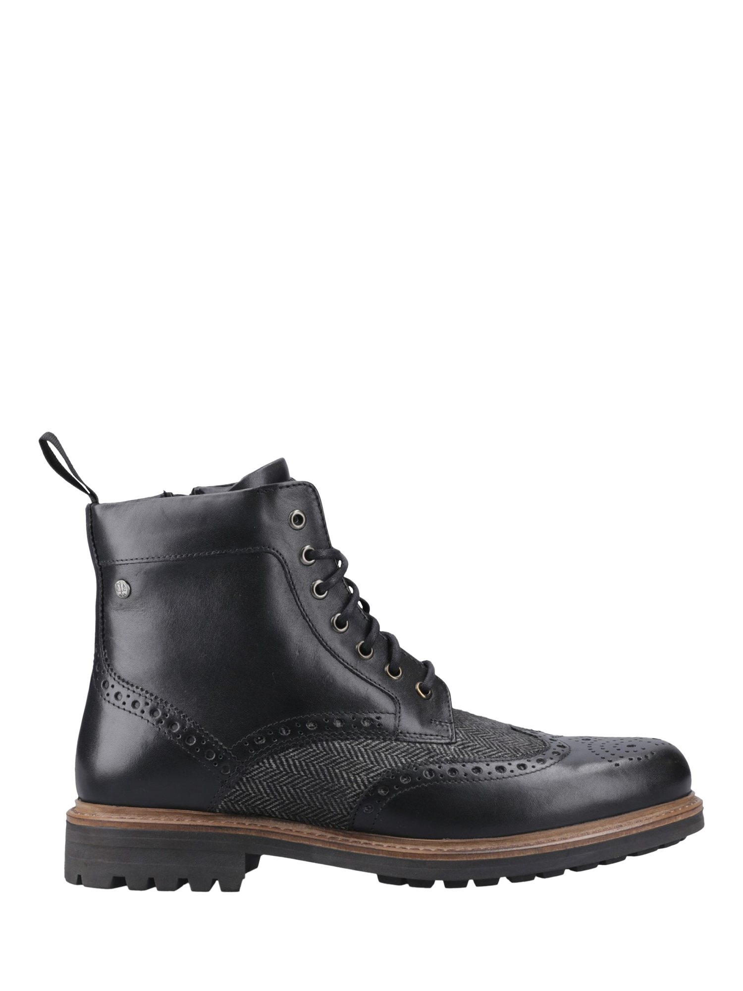 Product image 1 of 4, which shows Hunter Loch Leather Brogue Country Ankle Boots, Black, 7