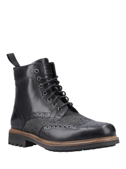 Hunter Loch Leather Brogue Country Ankle Boots, Black - view 2, Black