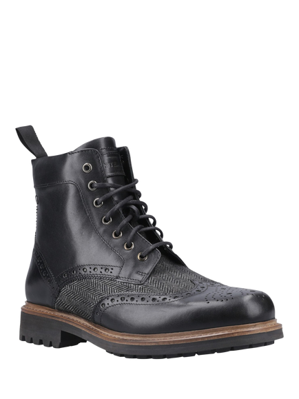 Hunter Loch Leather Brogue Country Ankle Boots, Black - view 2, Black