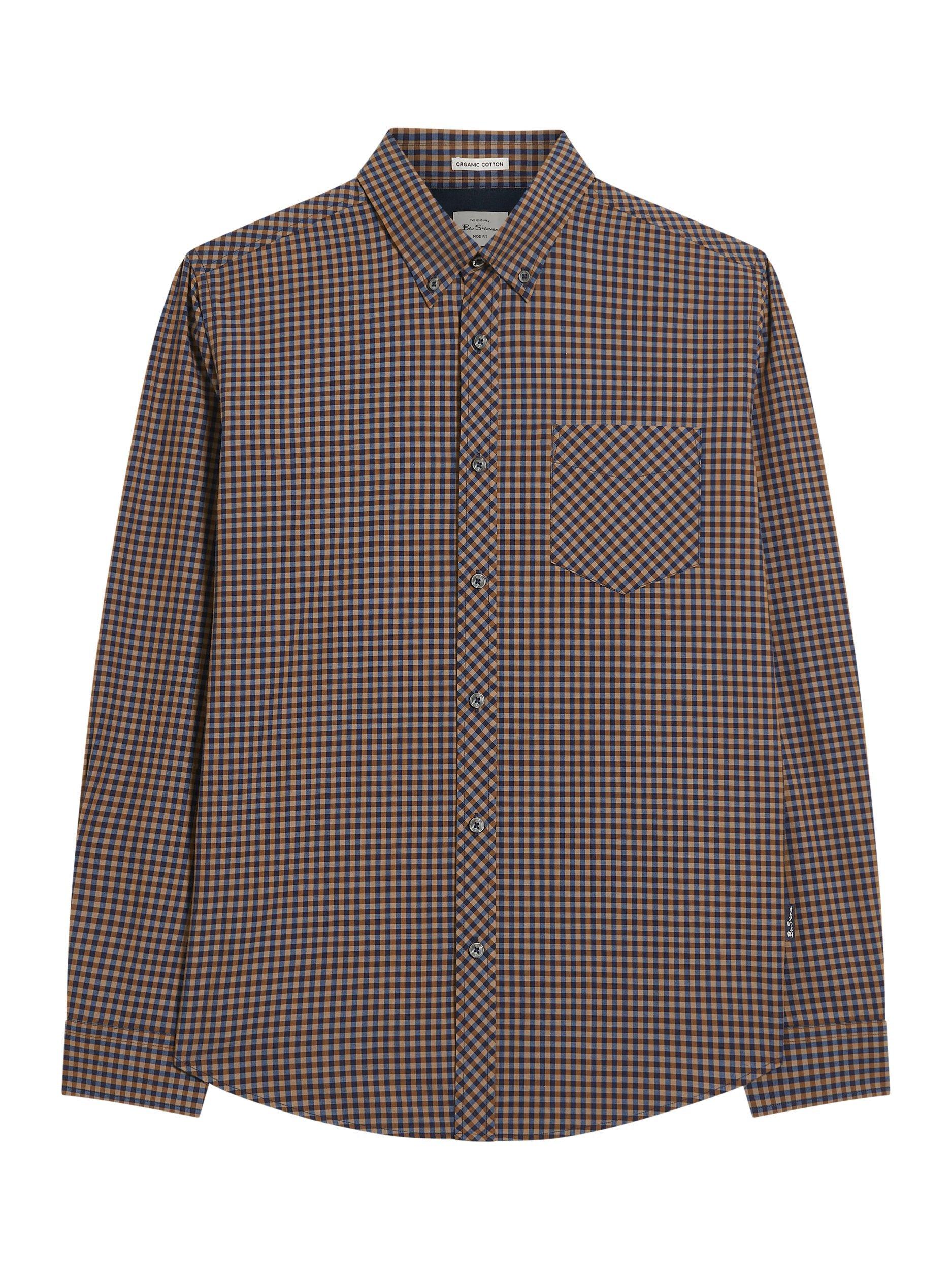 Product image 5 of 5, which shows Ben Sherman Cotton Gingham Shirt, Bronze/Navy, M